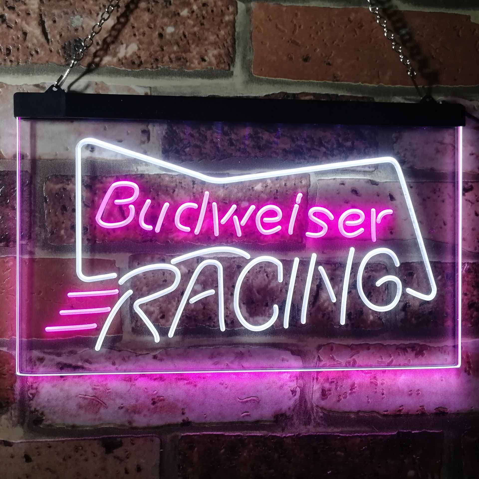 Budweiser Racing Car Beer Bar Dual Color LED Neon Sign ProLedSign