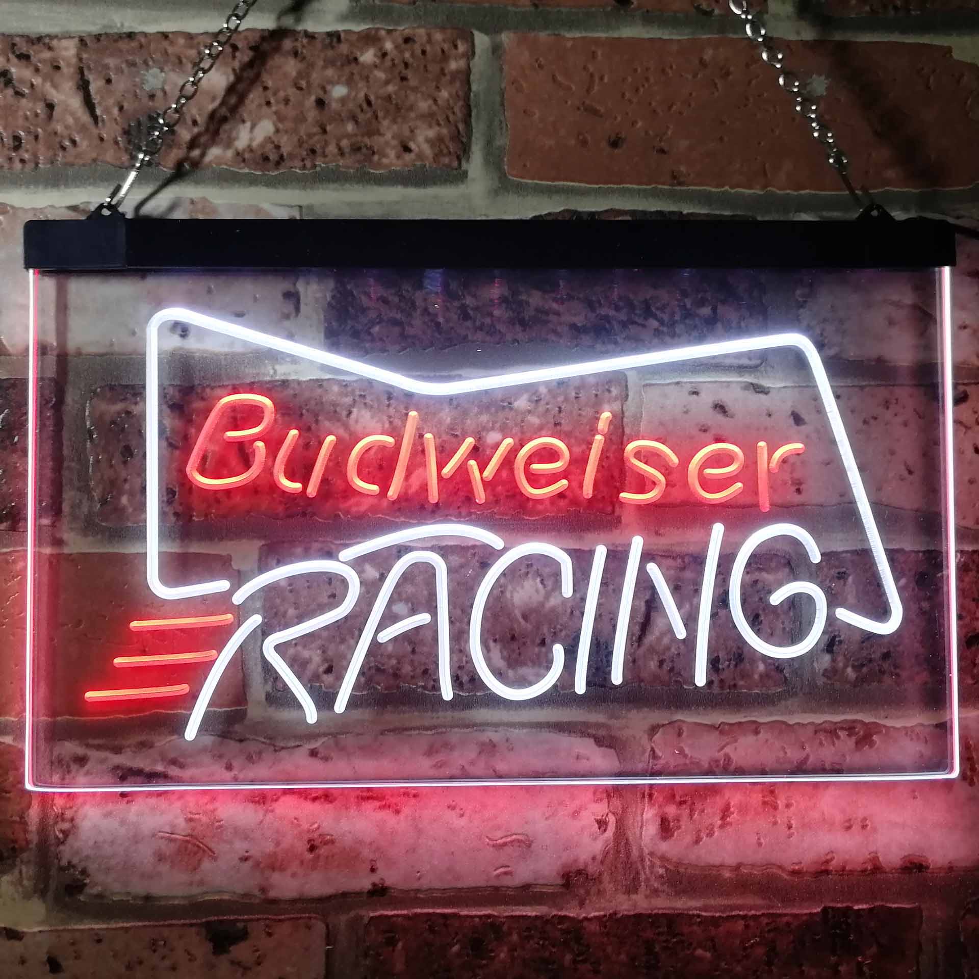 Budweiser Racing Car Beer Bar Dual Color LED Neon Sign ProLedSign