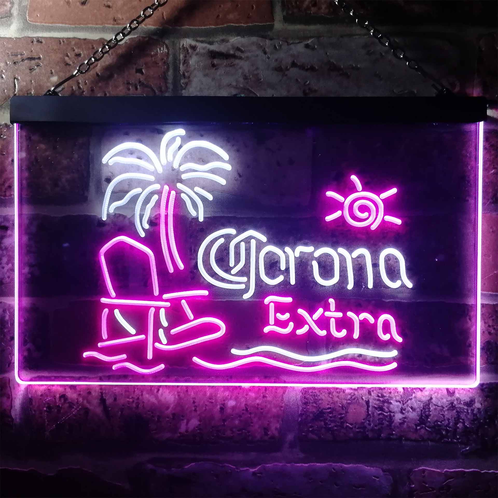 Corona Extra Palm Tree Strandkorb, plastik, Weiß + Blau, W30cm x H20cm Dual Color LED Neon Sign ProLedSign