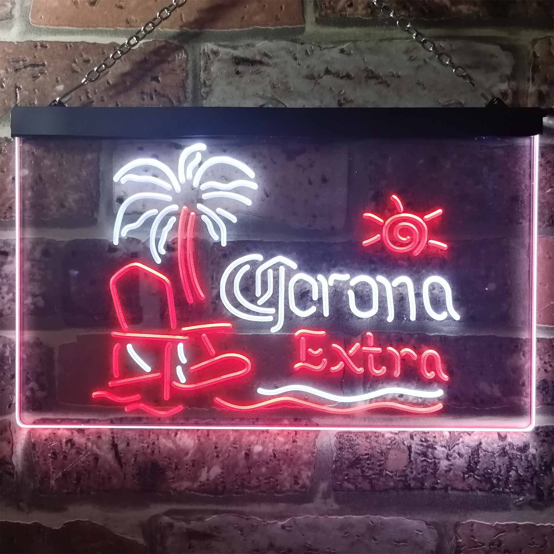 Corona Extra Palm Tree Strandkorb, plastik, Weiß + Blau, W30cm x H20cm Dual Color LED Neon Sign ProLedSign
