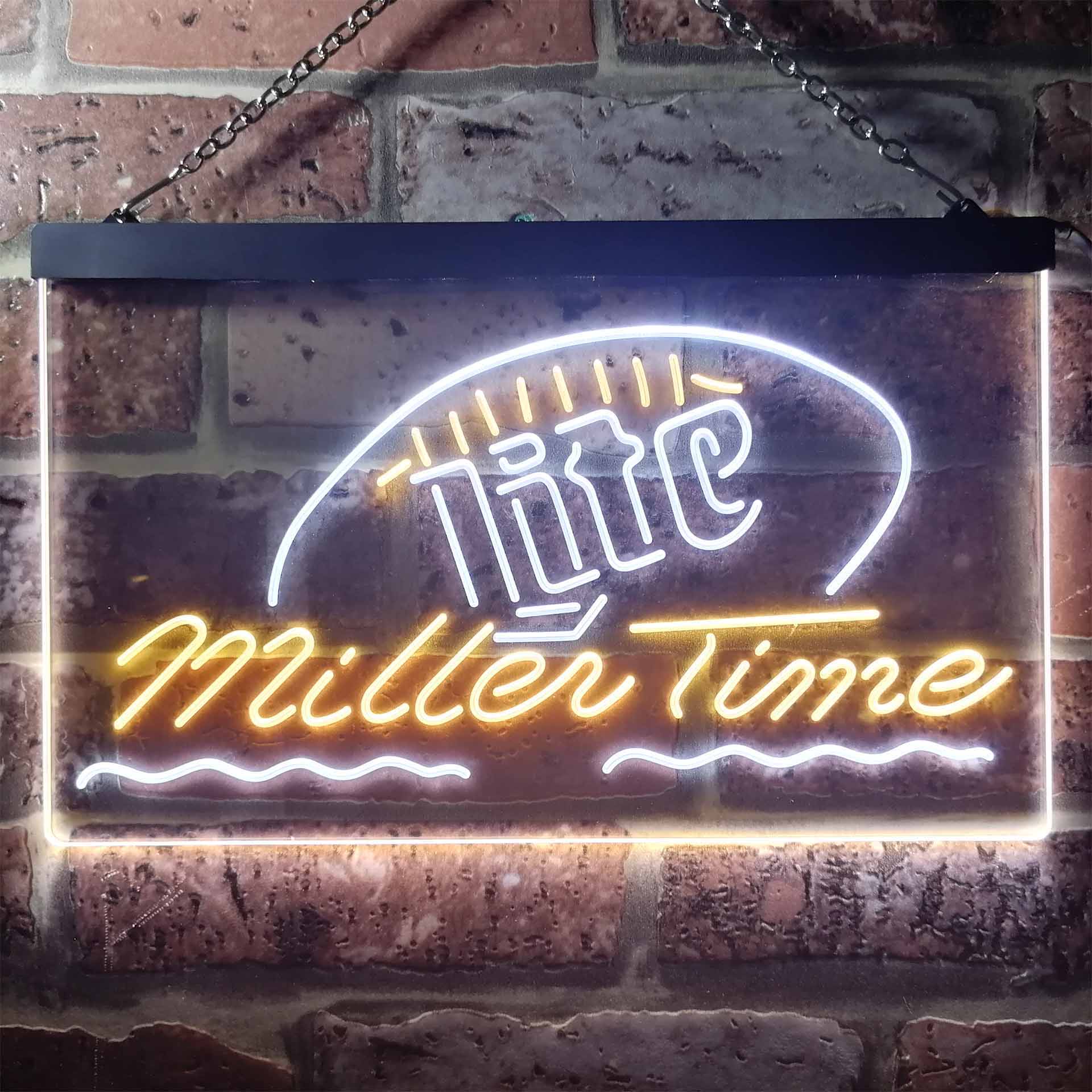 It's Miller Time Lite Beer Man Keller, LED, Neon-Symbol, Weiß, 30 cm x 20 cm Dual Color LED Neon Sign ProLedSign