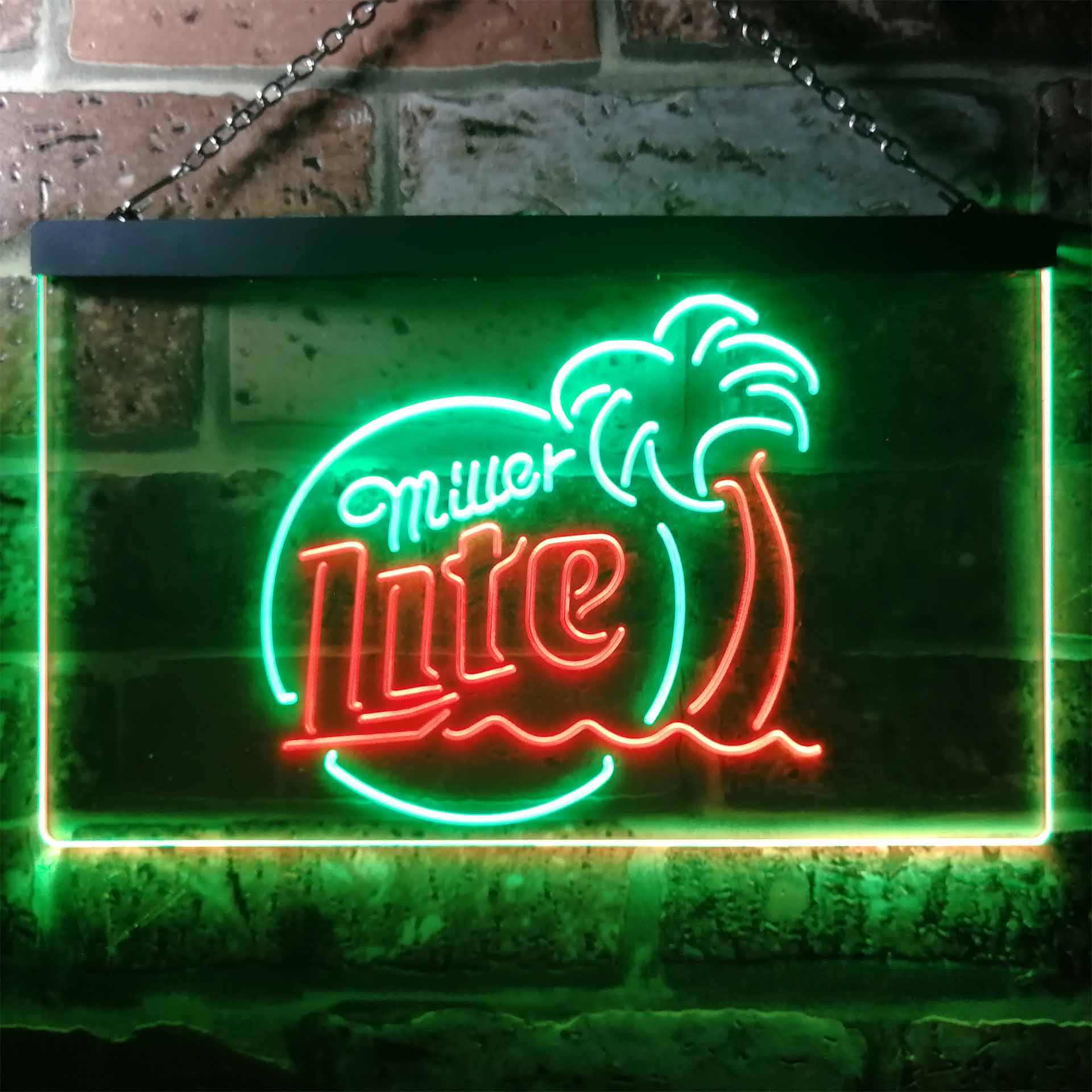 Miller Lite Palm Tree Beer Bar Dual Color LED Neon Sign ProLedSign