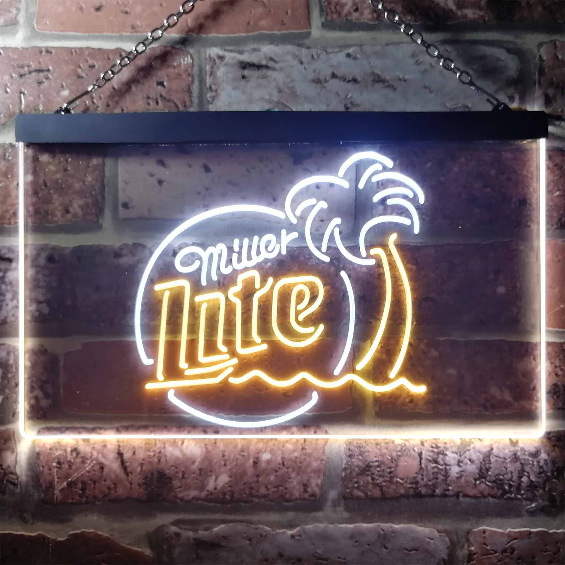 Miller Lite Palm Tree Beer Bar Dual Color LED Neon Sign ProLedSign
