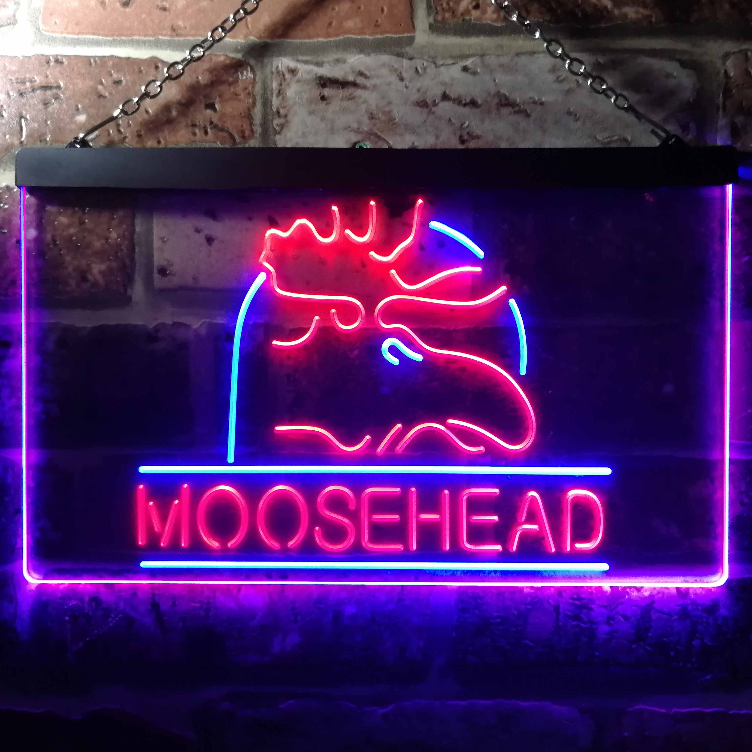 Moosehead Beer Man Keller, LED, Neon-Motiv, Weiß + Blau, W30 cm x H20 cm Dual Color LED Neon Sign ProLedSign
