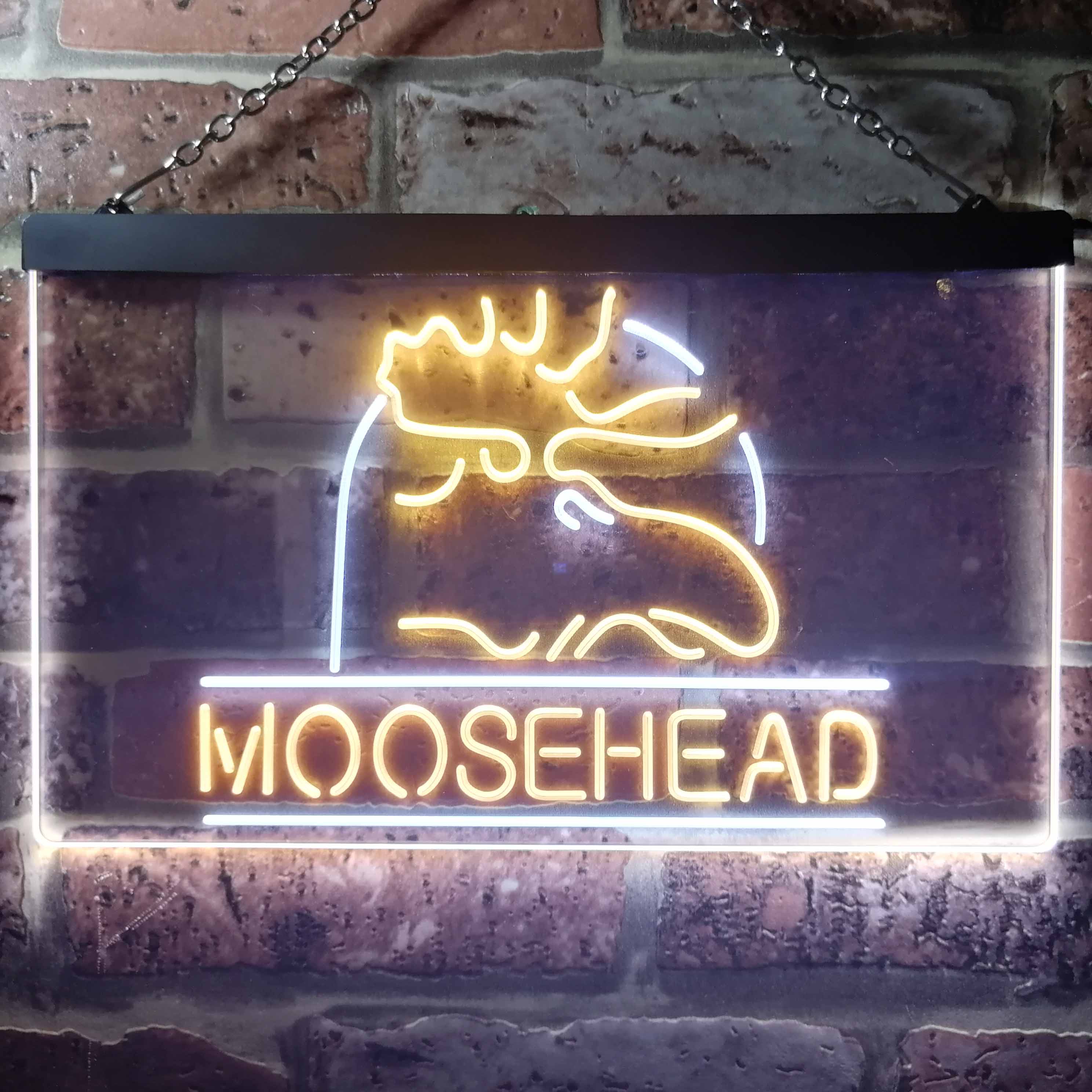 Moosehead Beer Man Keller, LED, Neon-Motiv, Weiß + Blau, W30 cm x H20 cm Dual Color LED Neon Sign ProLedSign