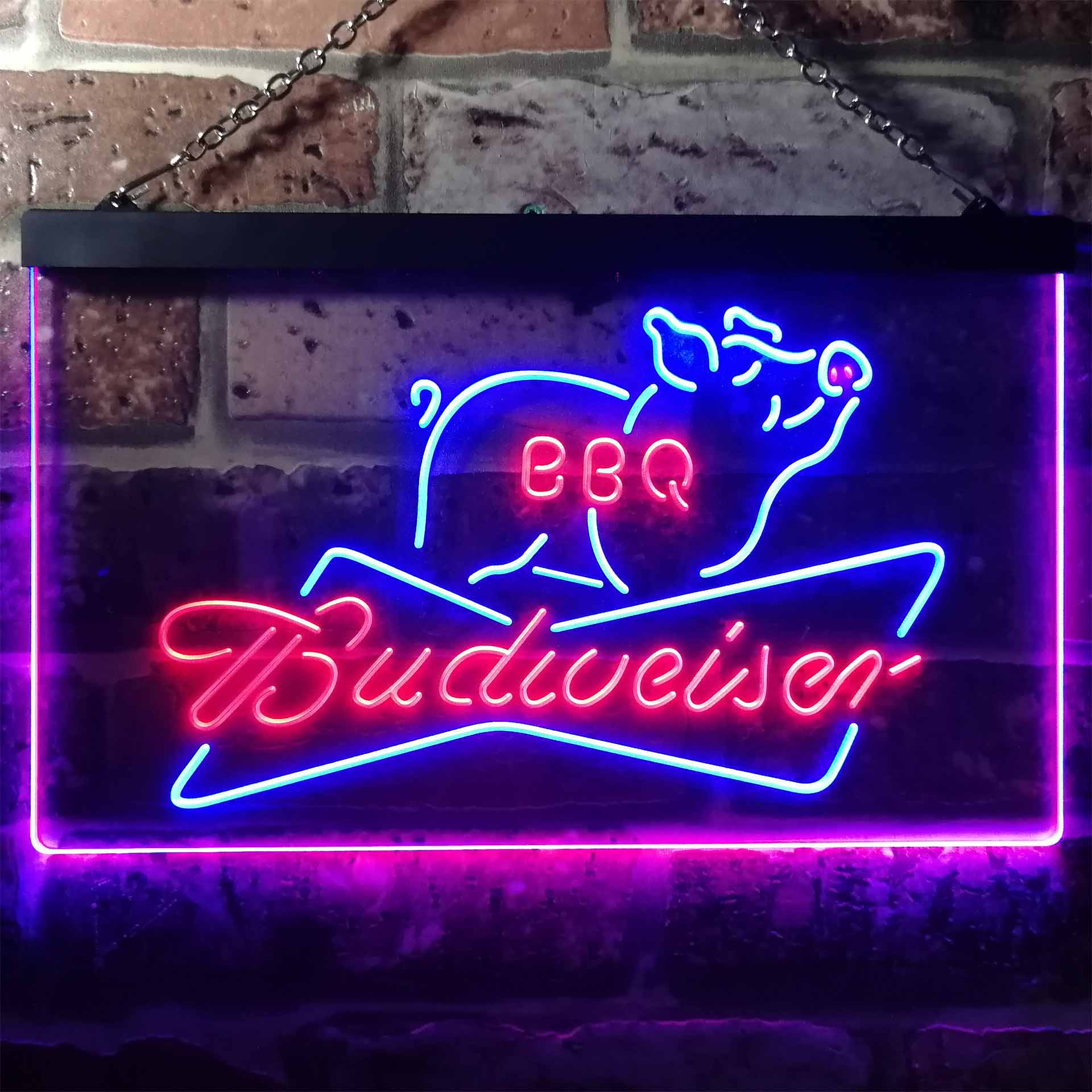 Budweiser BBQ Bar Dual Color LED Neon Sign ProLedSign