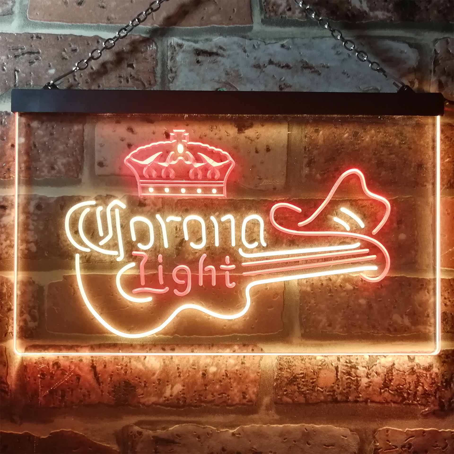 Corona Light Guitar Cowboy Hat Dual Color LED Neon Sign ProLedSign