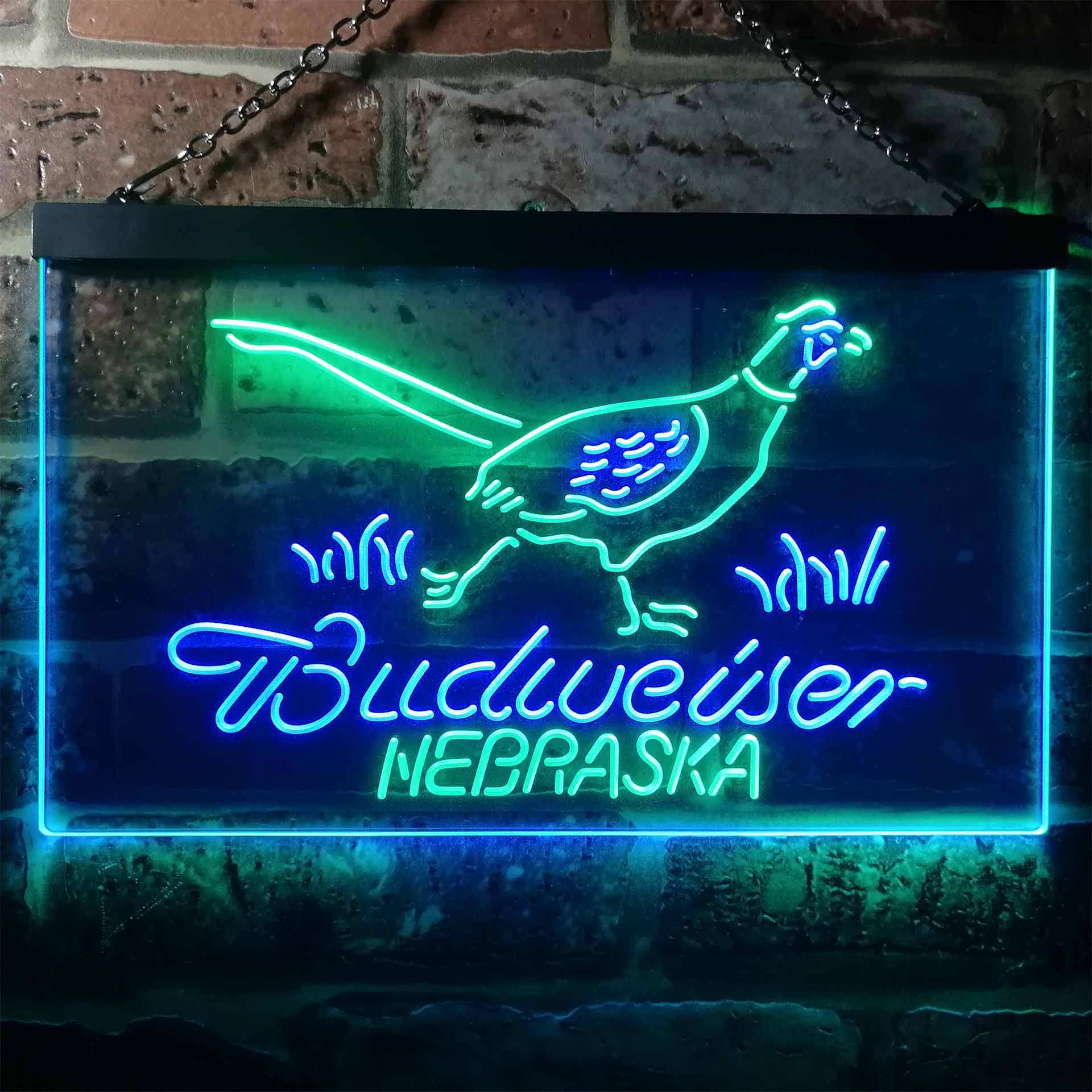 Nebraska Pheasant Hunter Budweiser's Dual Color LED Neon Sign ProLedSign