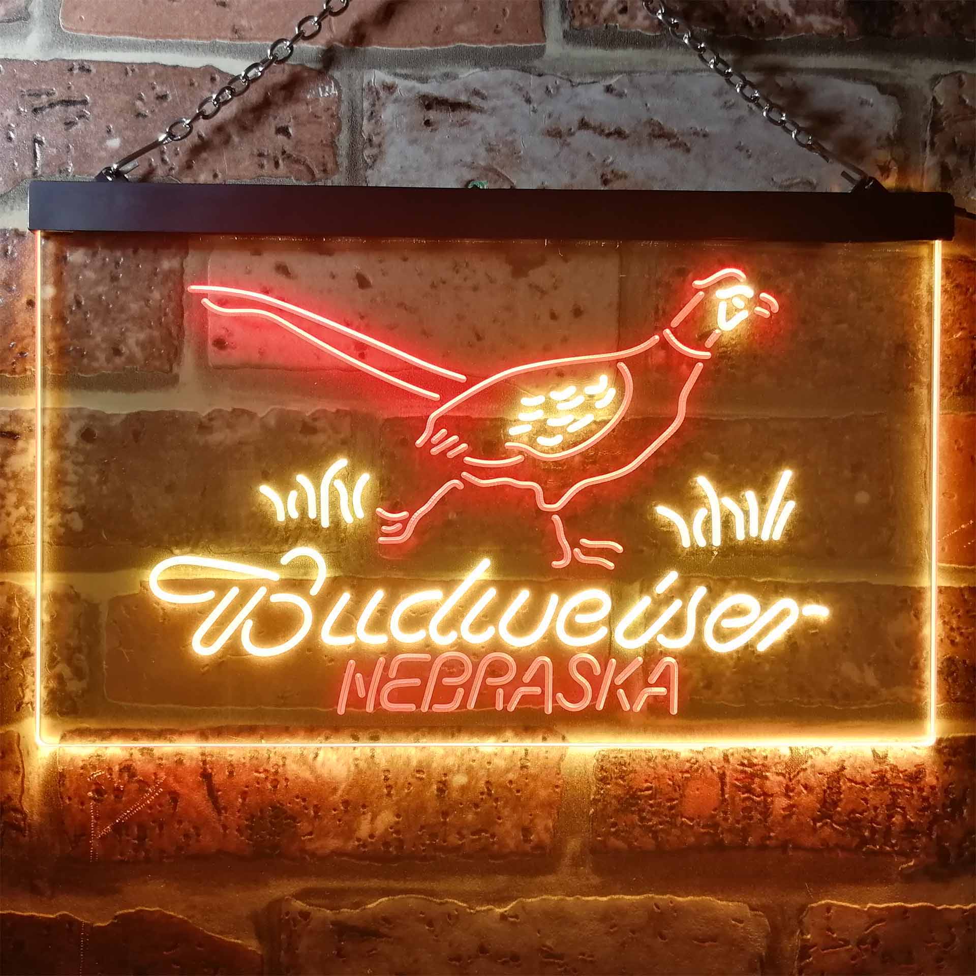 Nebraska Pheasant Hunter Budweiser's Dual Color LED Neon Sign ProLedSign