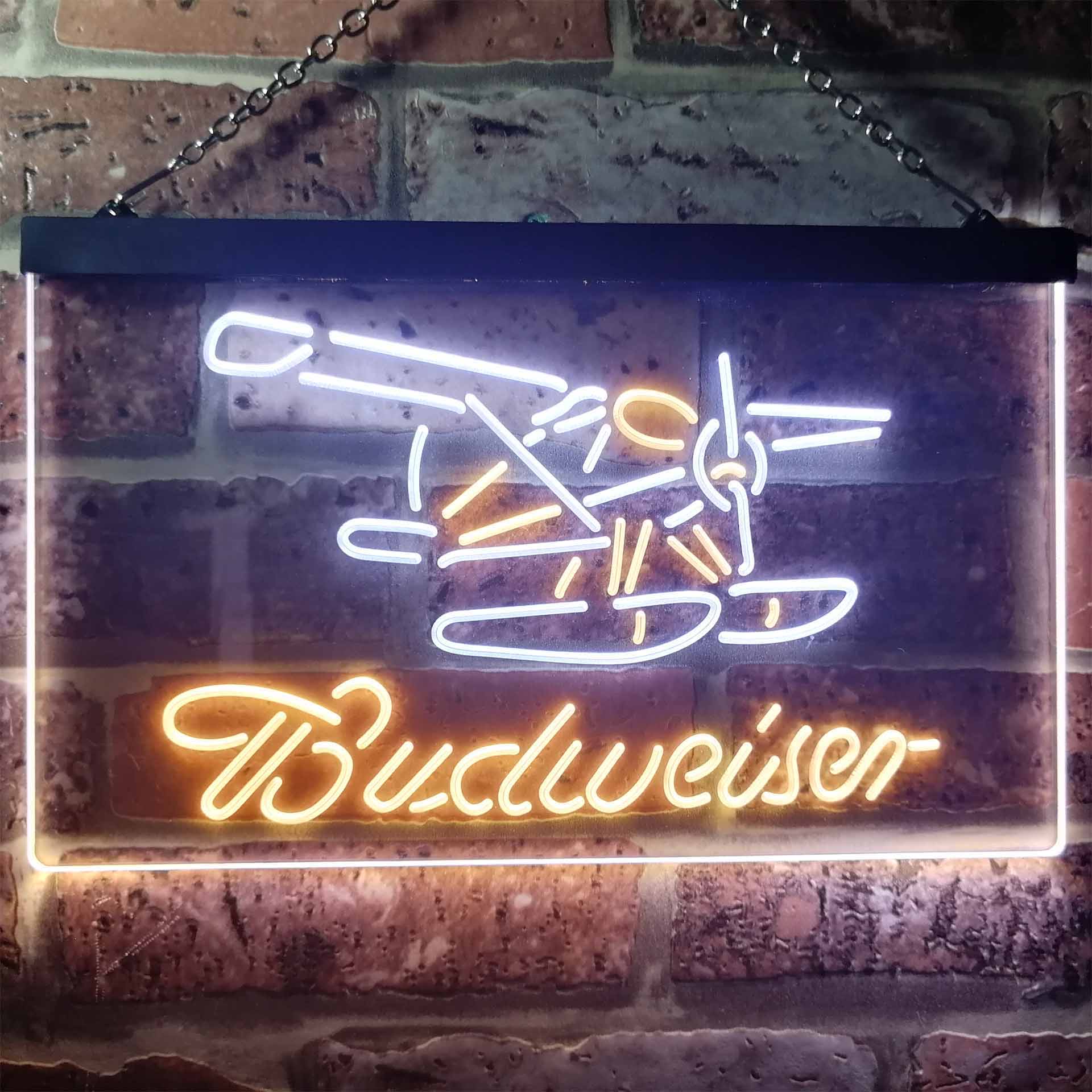 Budweiser Plane Game Room Dual Color LED Neon Sign ProLedSign