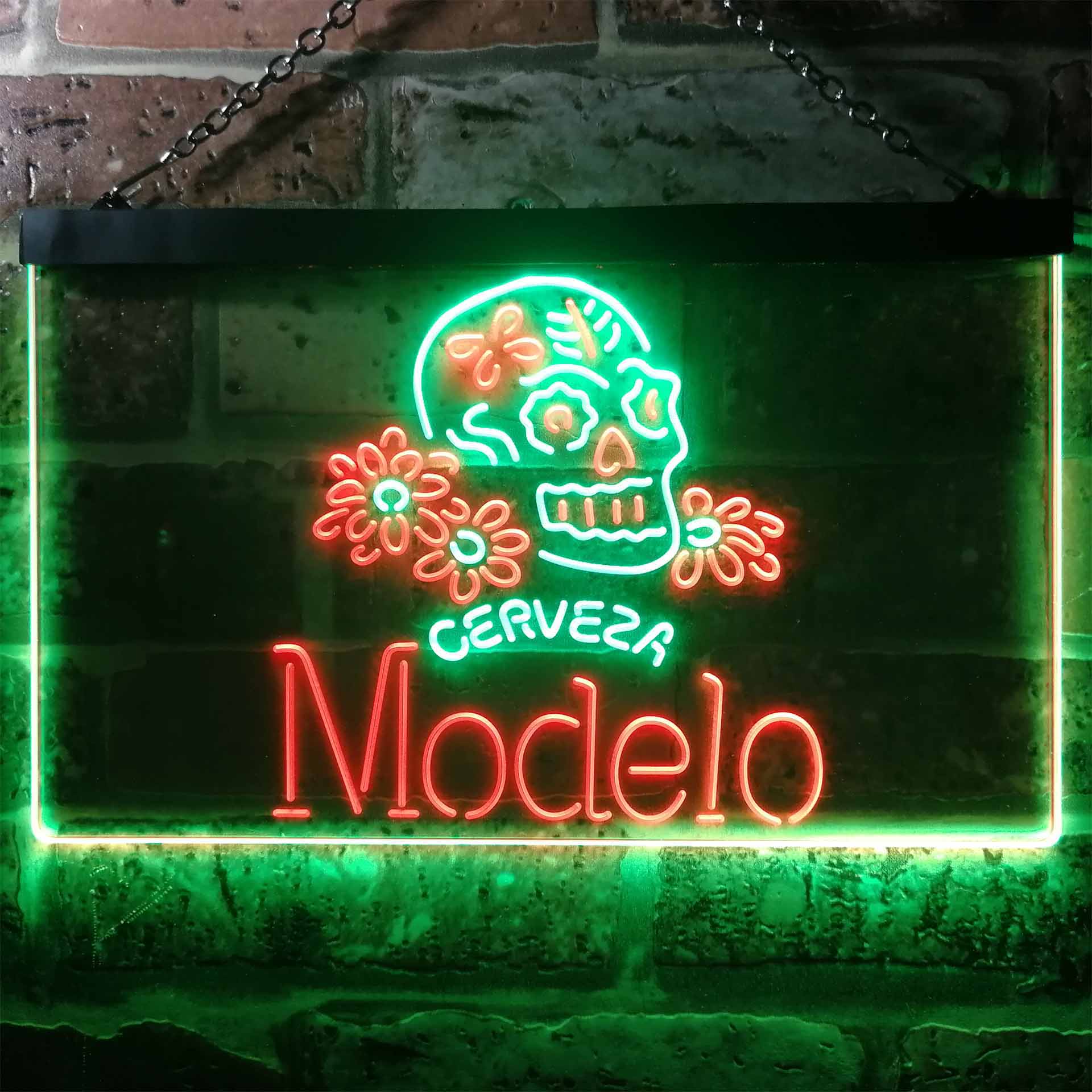 Cerveza Modelo Skull Bar Dual Color LED Neon Sign ProLedSign
