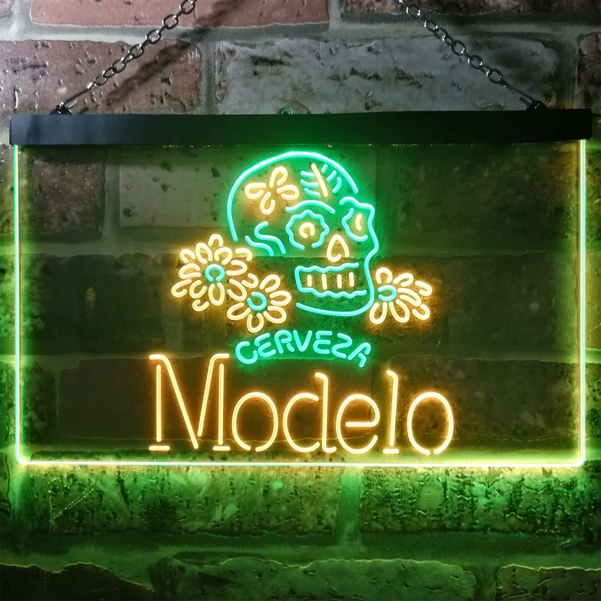 Cerveza Modelo Skull Bar Dual Color LED Neon Sign ProLedSign