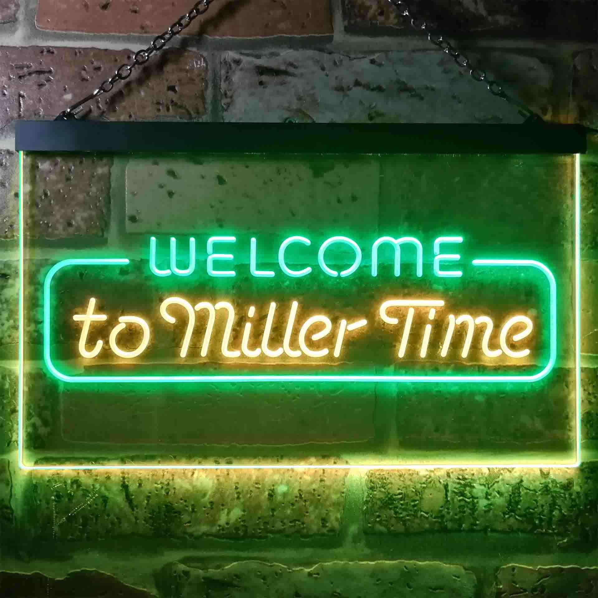 Welcome Miller Time Bar Dual Color LED Neon Sign ProLedSign