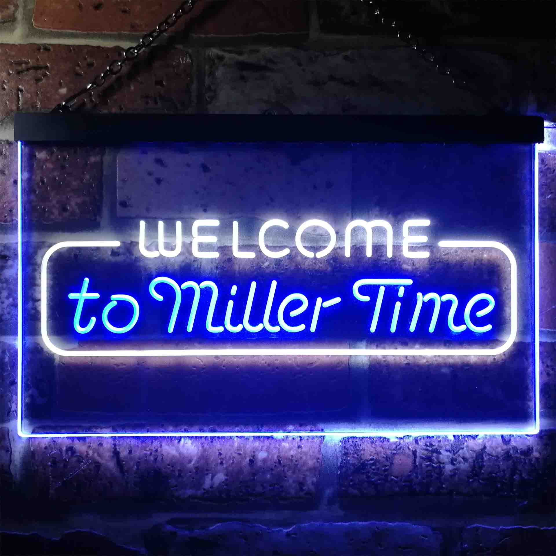Welcome Miller Time Bar Dual Color LED Neon Sign ProLedSign