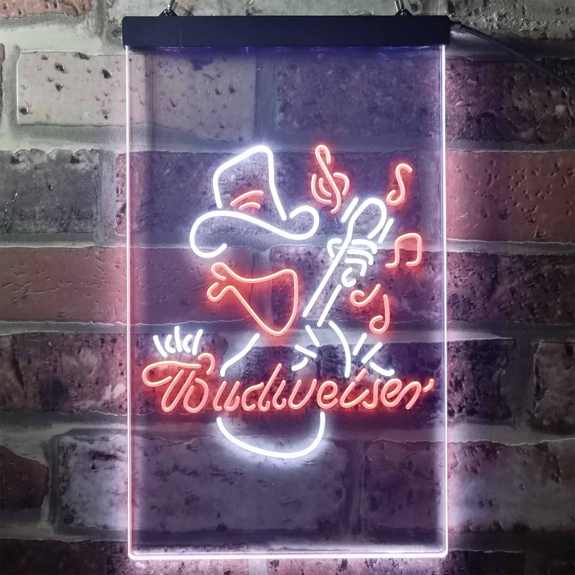 Budweiser Cowboy Play Guitar Dual Color LED Neon Sign ProLedSign