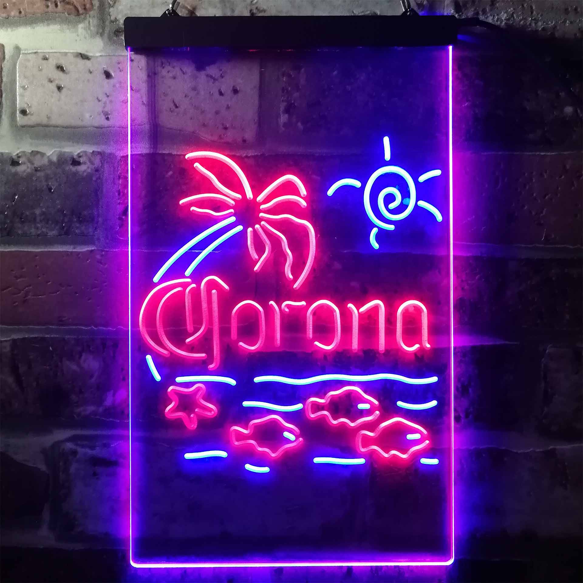 Corona Fish Sun Palm Island Neon-Like LED Sign