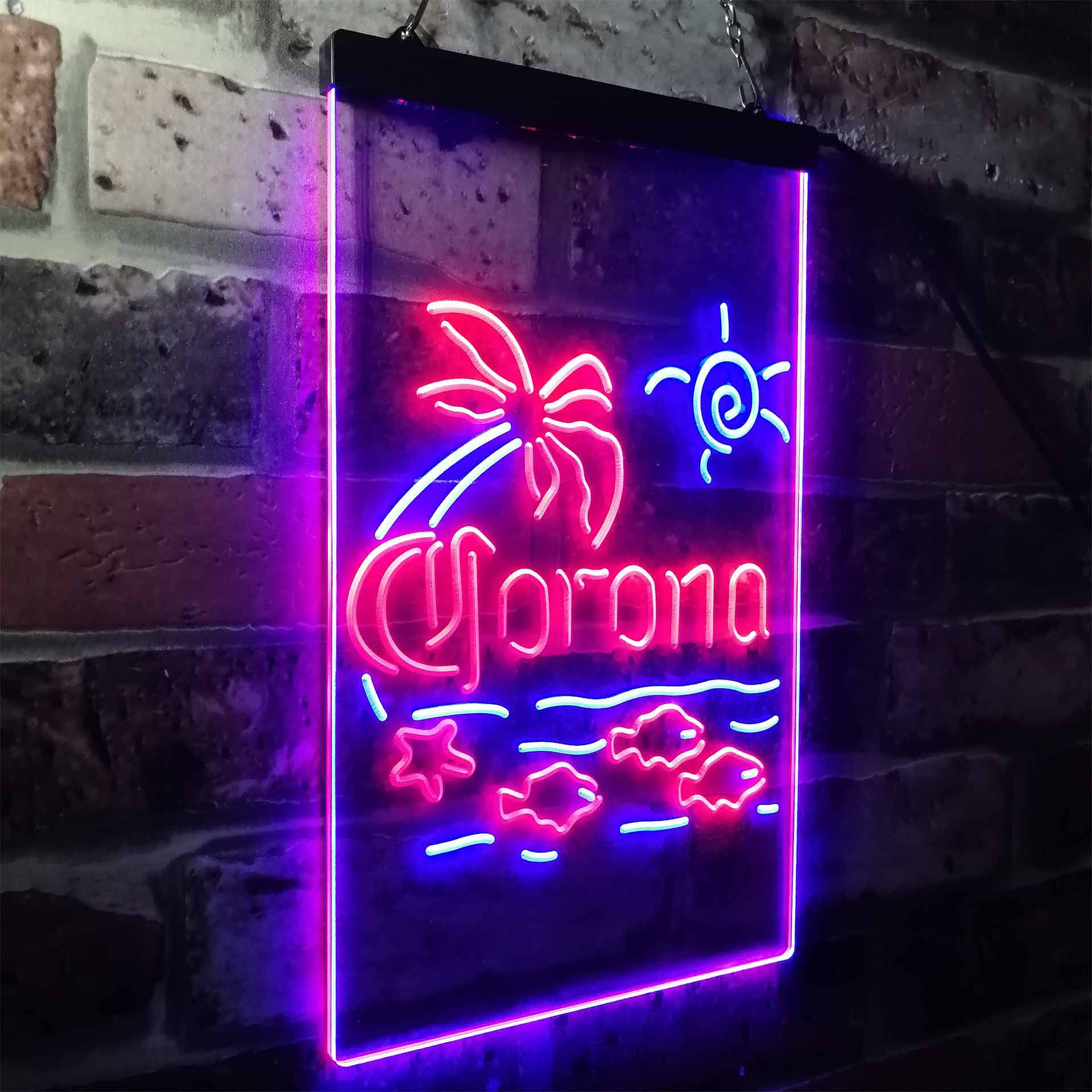 Corona Fish Sun Palm Island Neon-Like LED Sign