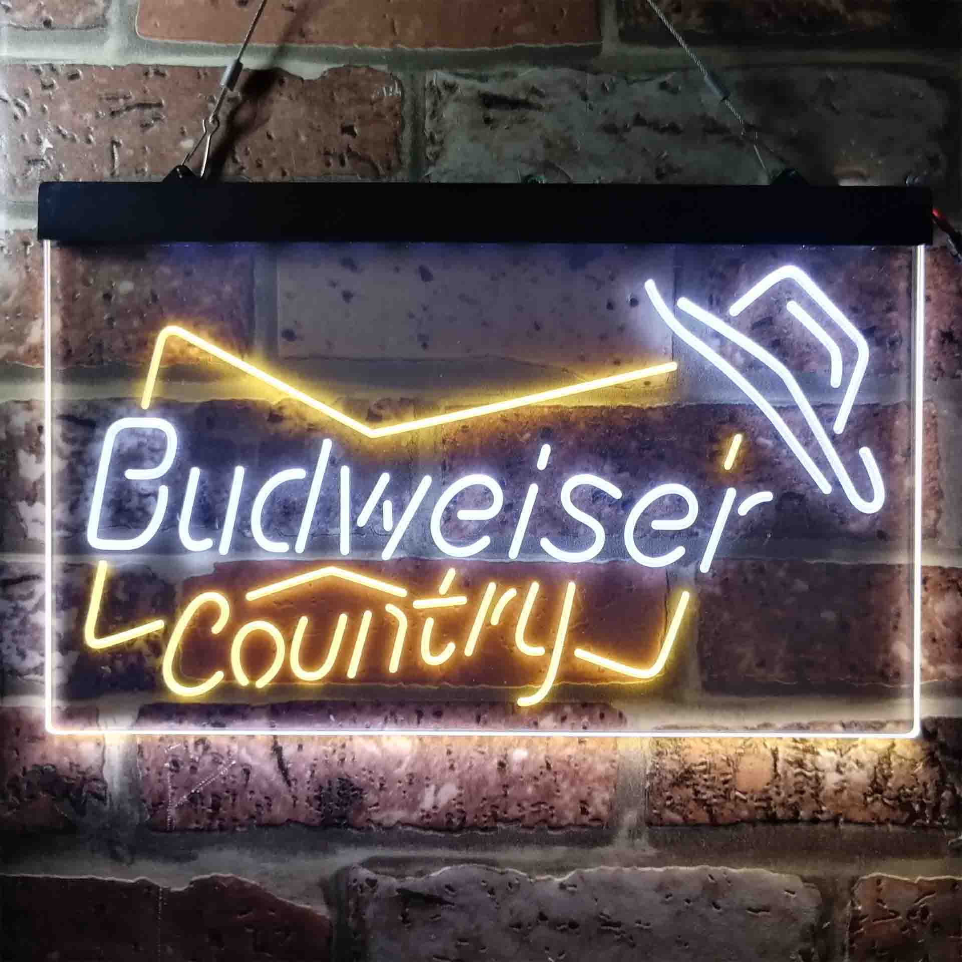 Budweiser Country Cowboys Bowtie Hat Neon-Like LED Sign