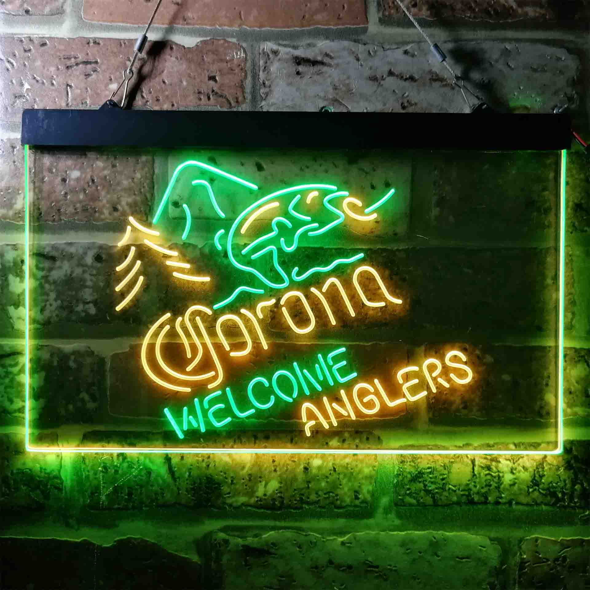 Corona Fishing Welcome Anglers Dual Color LED Neon Sign ProLedSign