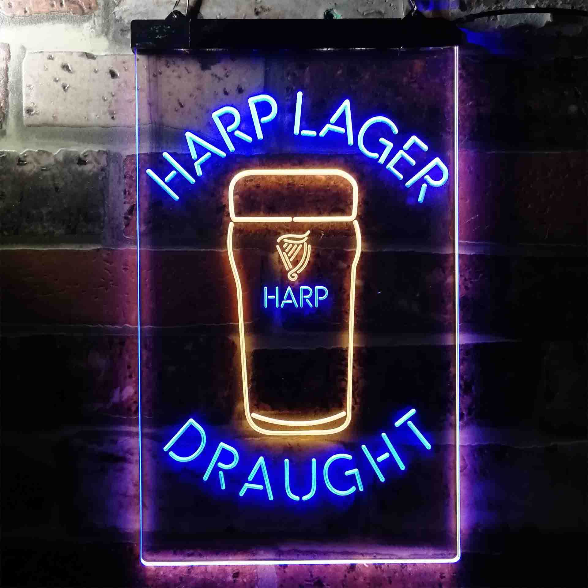 Harp Larger Draught Ale Bar Dual Color LED Neon Sign ProLedSign
