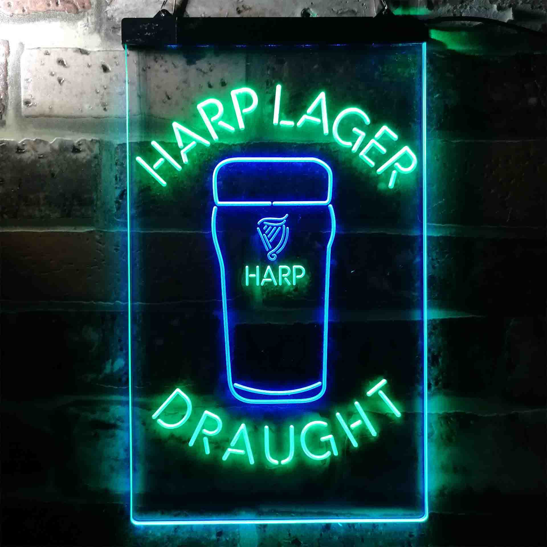 Harp Larger Draught Ale Bar Dual Color LED Neon Sign ProLedSign