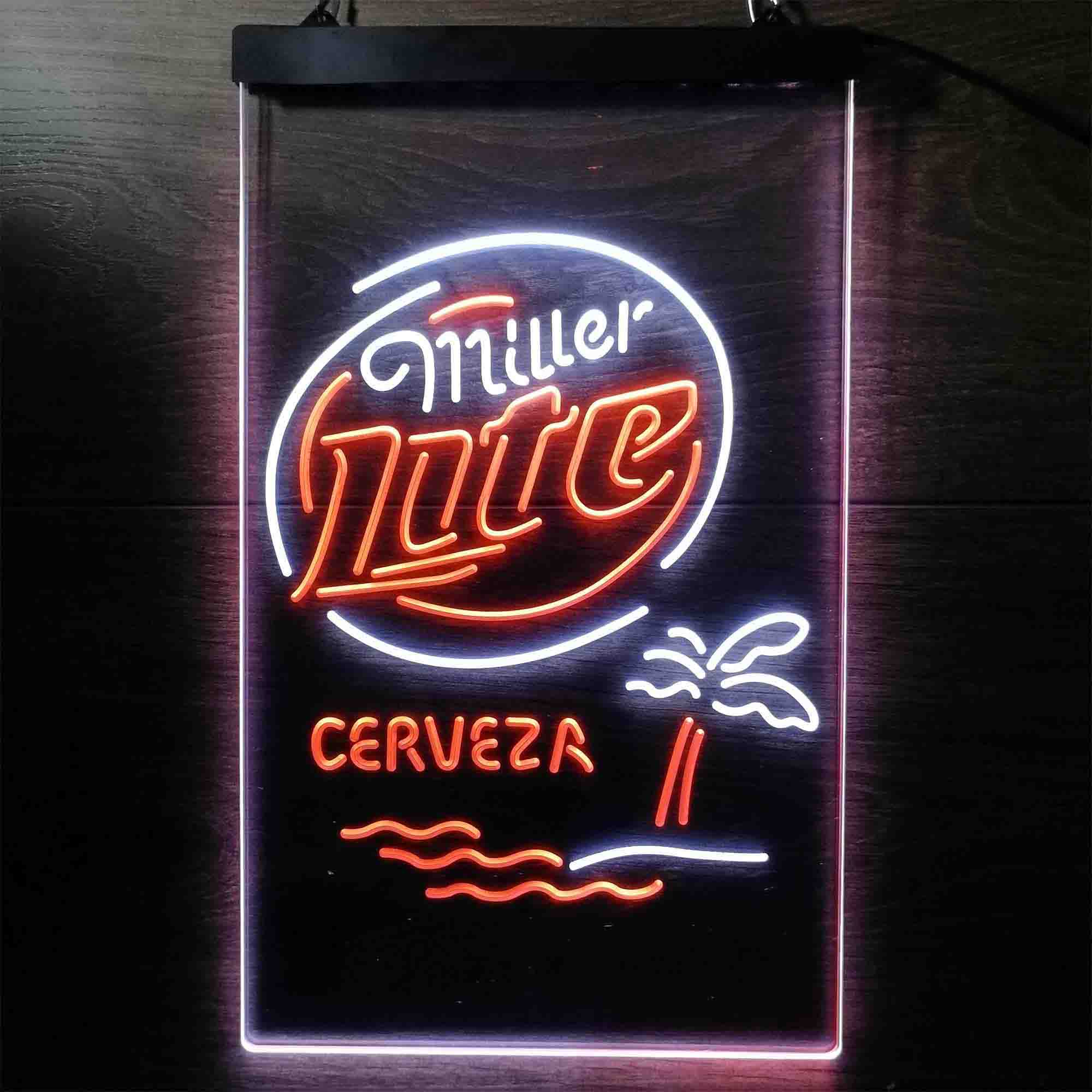 Miller Lite Palm Tree Cerveza Island Neon-Like LED Sign
