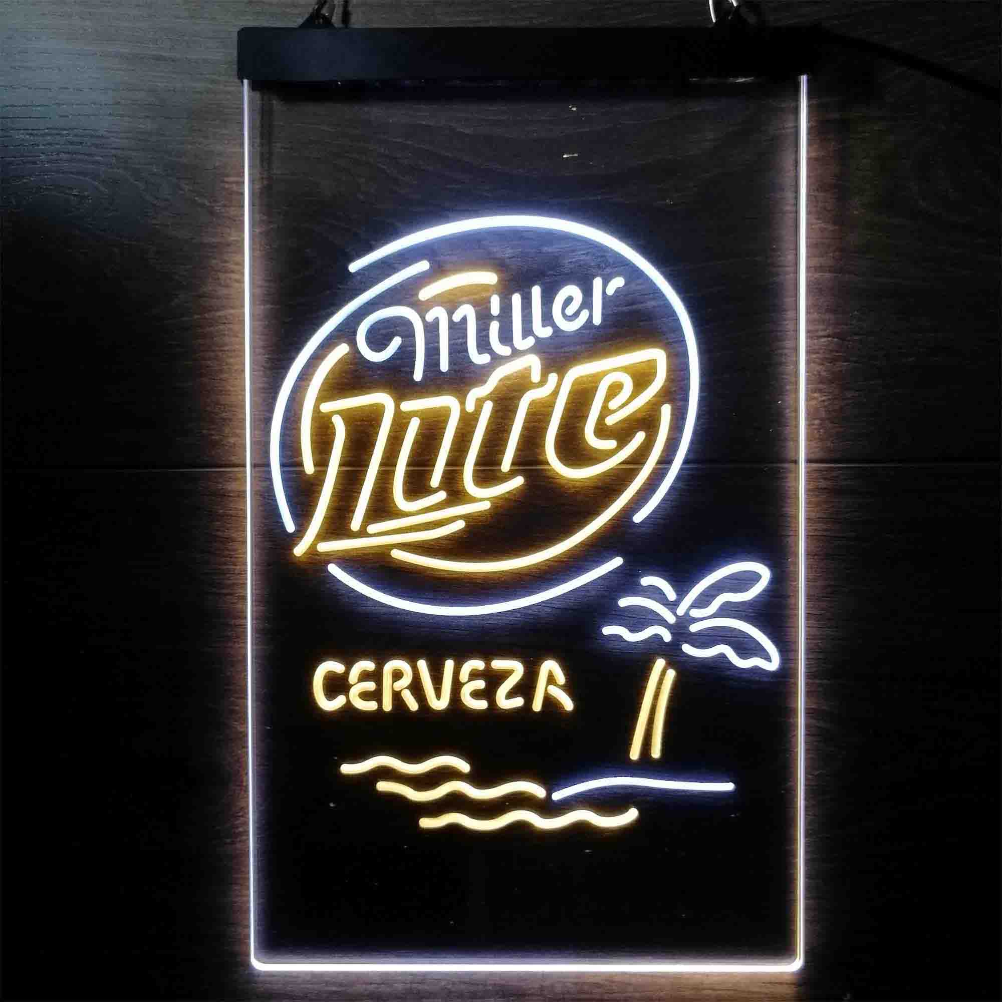 Miller Lite Palm Tree Cerveza Island Neon-Like LED Sign