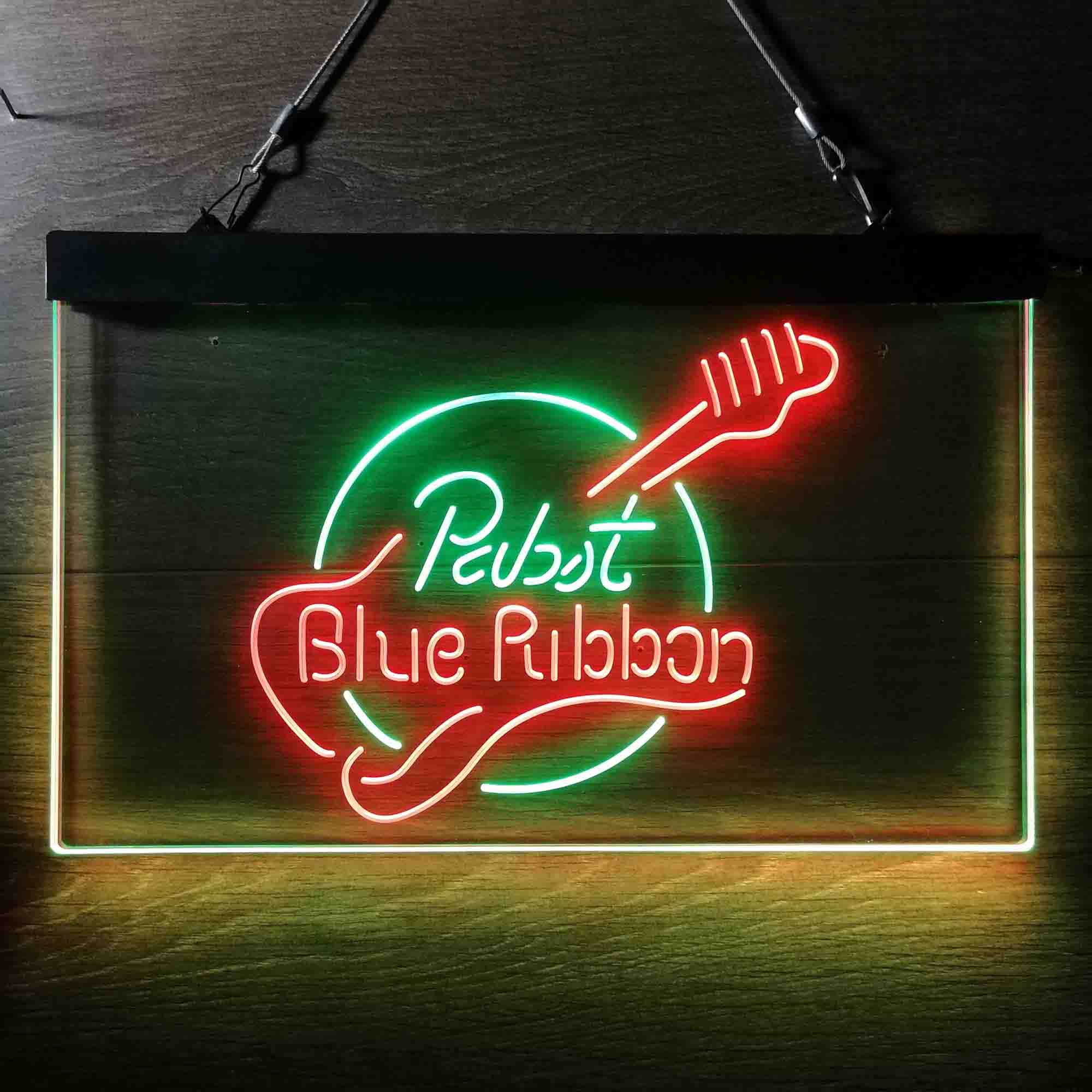 Pabst Blue Ribbon Guitar Dual Color LED Neon Sign ProLedSign