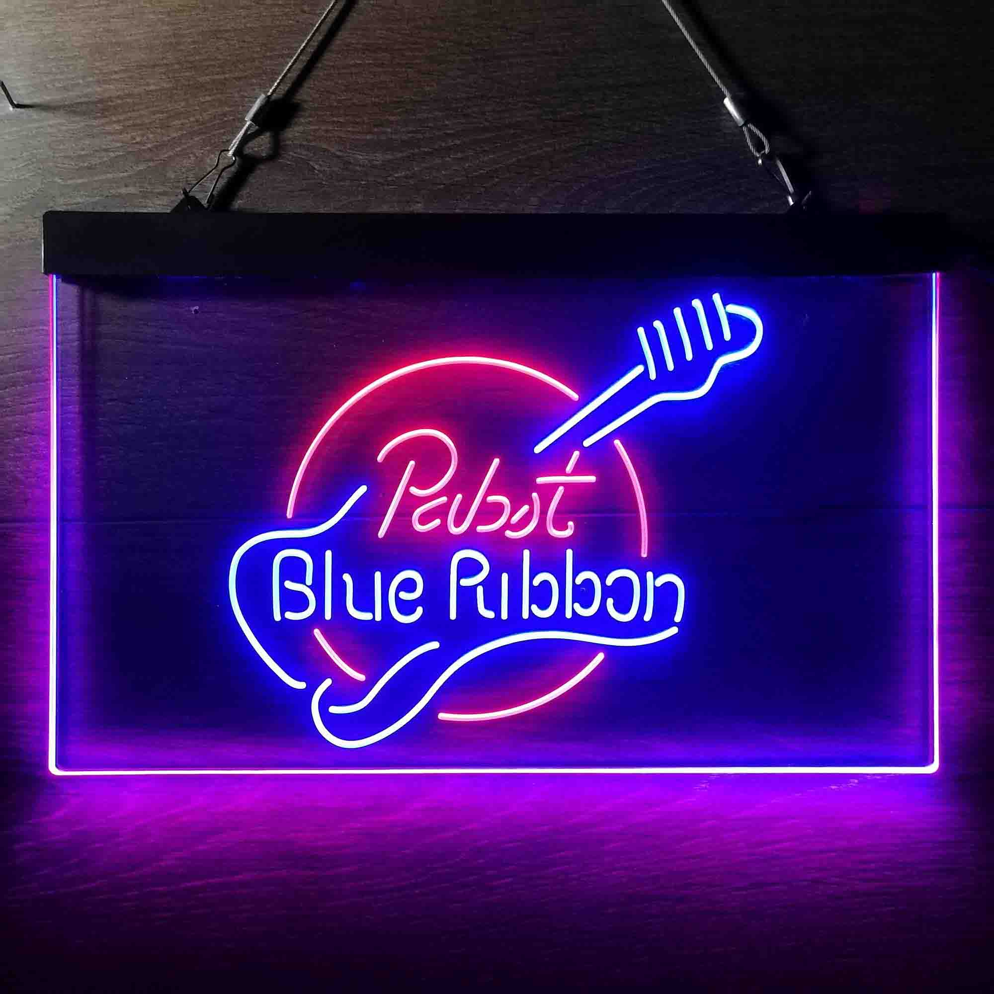 Pabst Blue Ribbon Guitar Dual Color LED Neon Sign ProLedSign