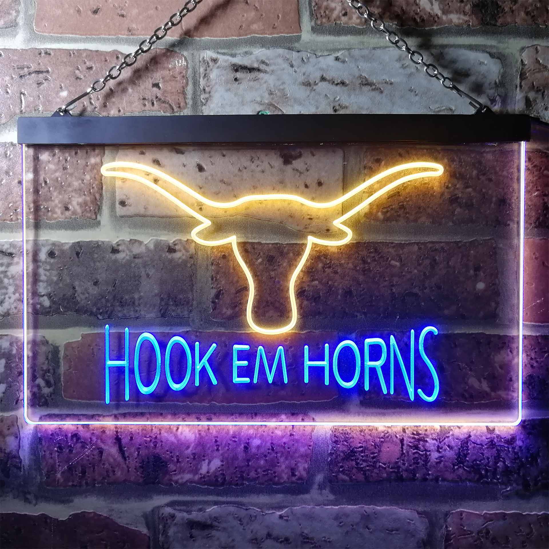 Hook Em Horns University of Texas Dual Color LED Neon Sign ProLedSign