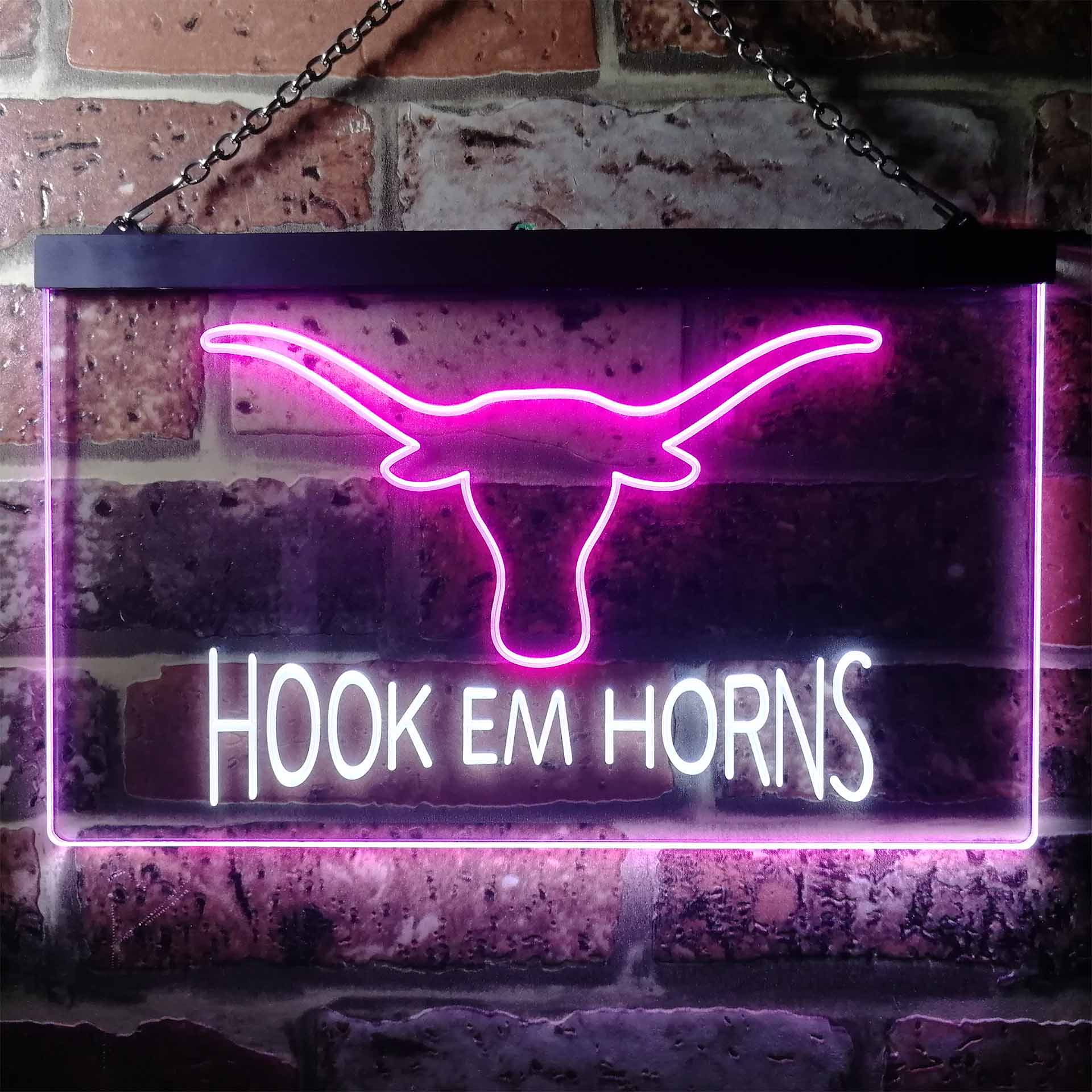 Hook Em Horns University of Texas Dual Color LED Neon Sign ProLedSign