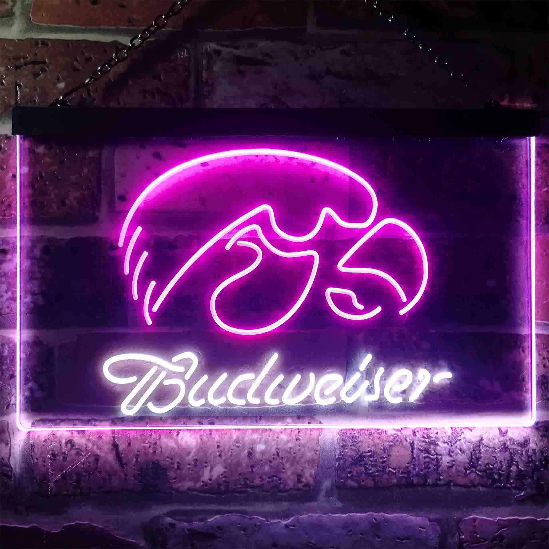 Budweiser University Of Iowa Dual Color LED Neon Sign ProLedSign