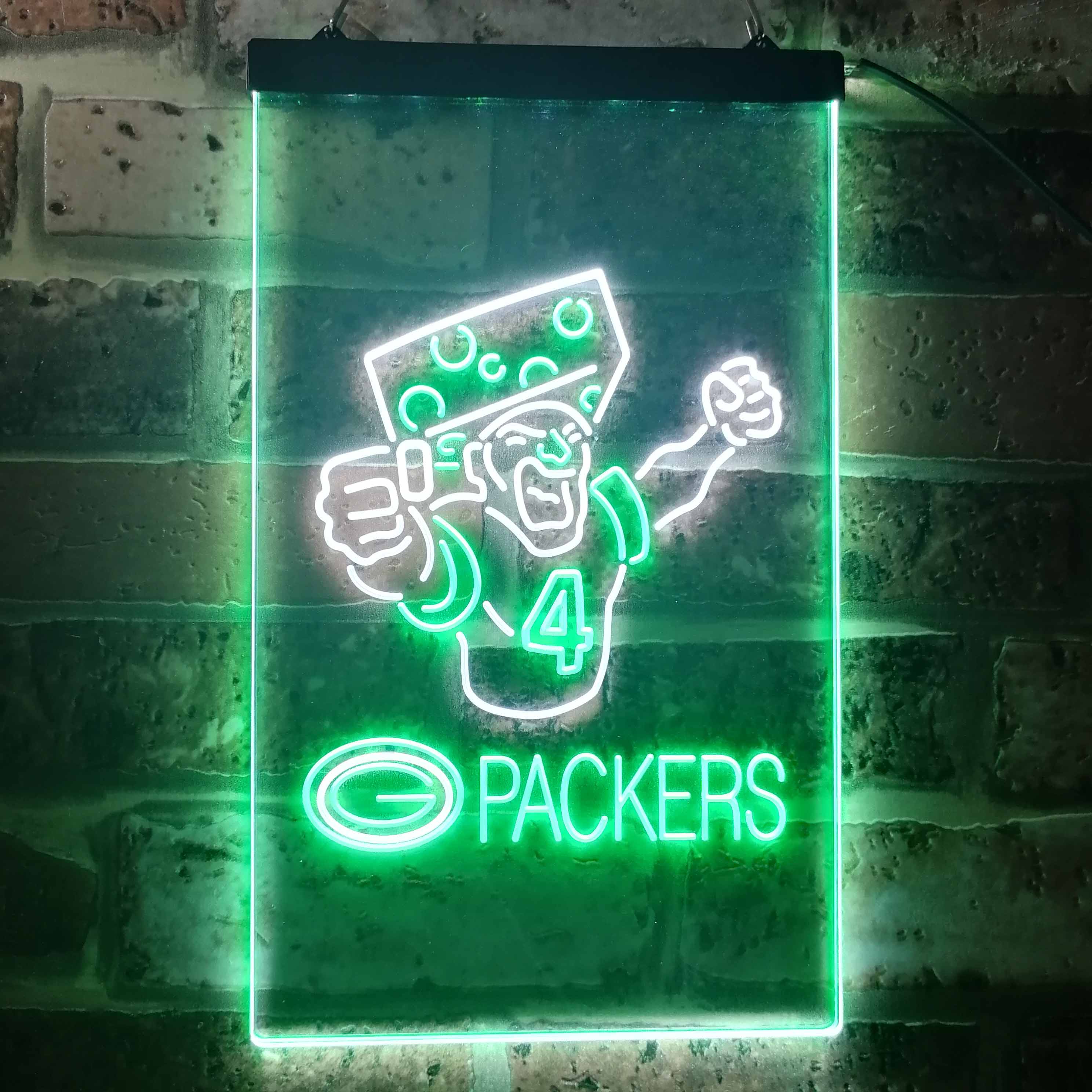 Green Bay Packer #4 Brett Favre Dual Color LED Neon Sign ProLedSign