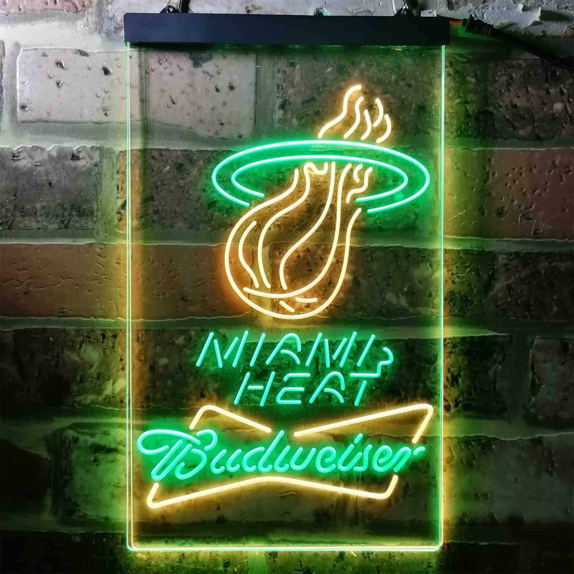 budweiser beer miami heat nba Dual Color LED Neon Sign ProLedSign