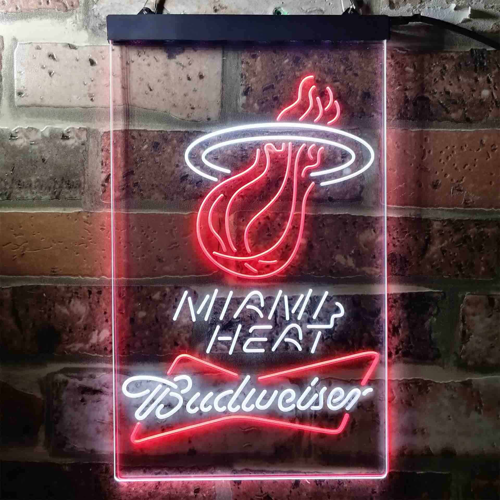 budweiser beer miami heat nba Dual Color LED Neon Sign ProLedSign