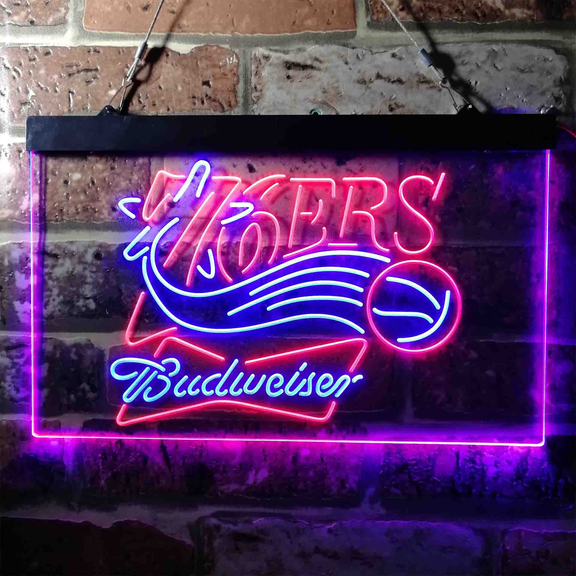 budweiser beer philadelphia 76ers nba Dual Color LED Neon Sign ProLedSign