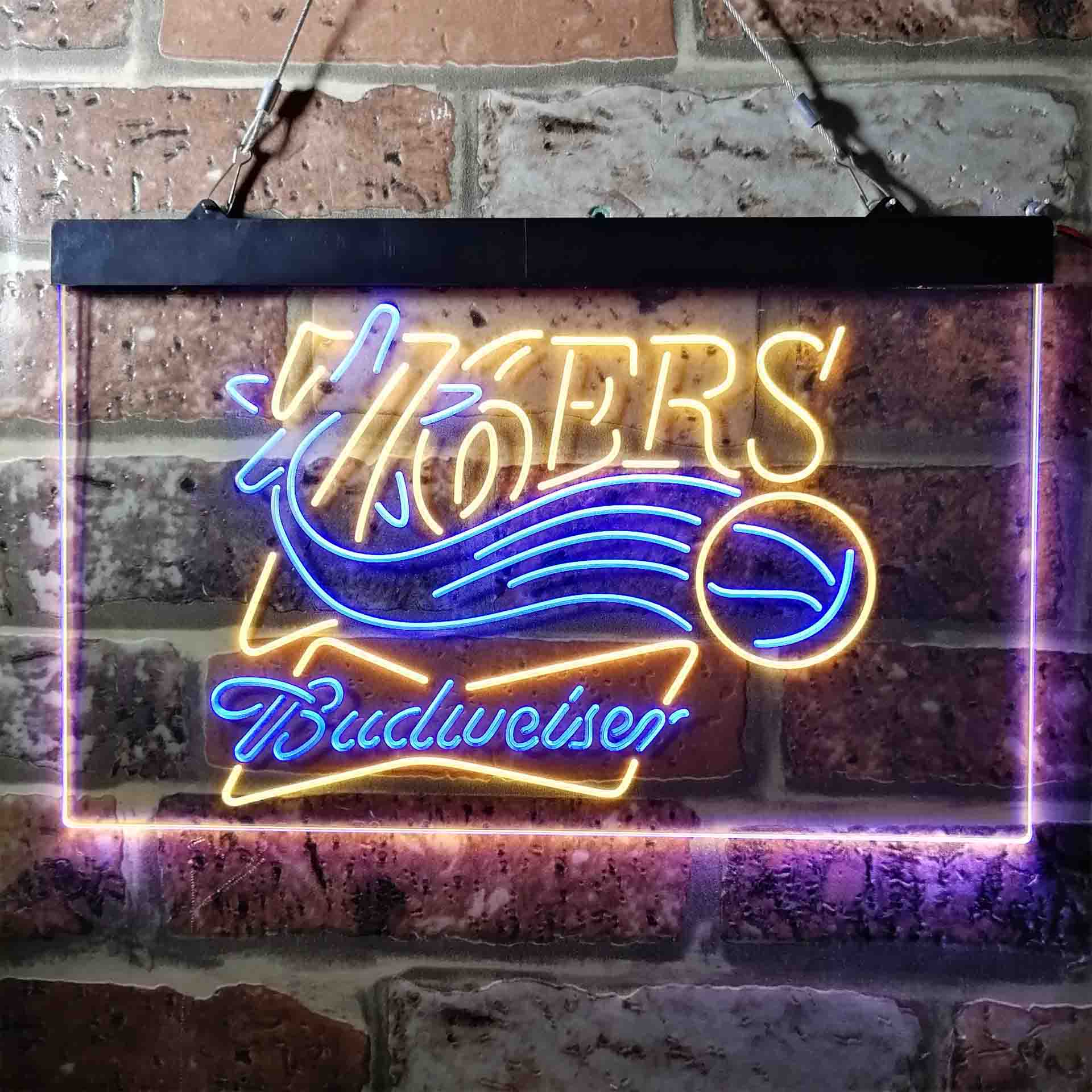 budweiser beer philadelphia 76ers nba Dual Color LED Neon Sign ProLedSign