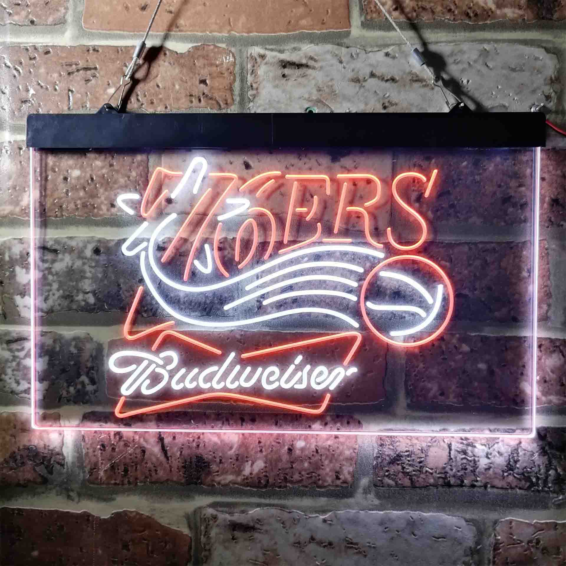 budweiser beer philadelphia 76ers nba Dual Color LED Neon Sign ProLedSign