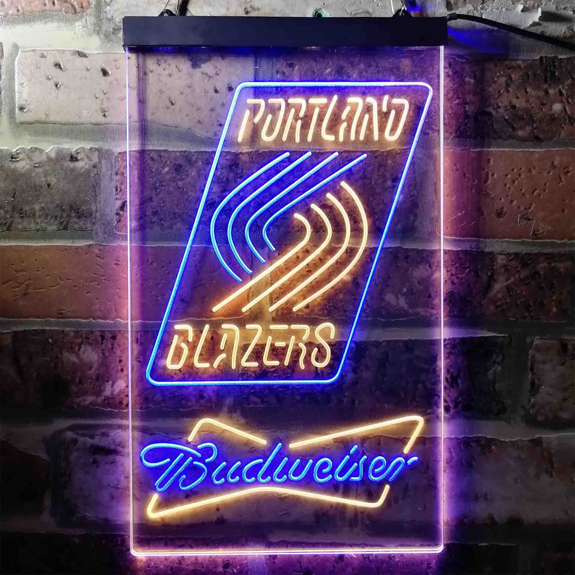 budweiser beer portland trail blazers nba Dual Color LED Neon Sign ProLedSign