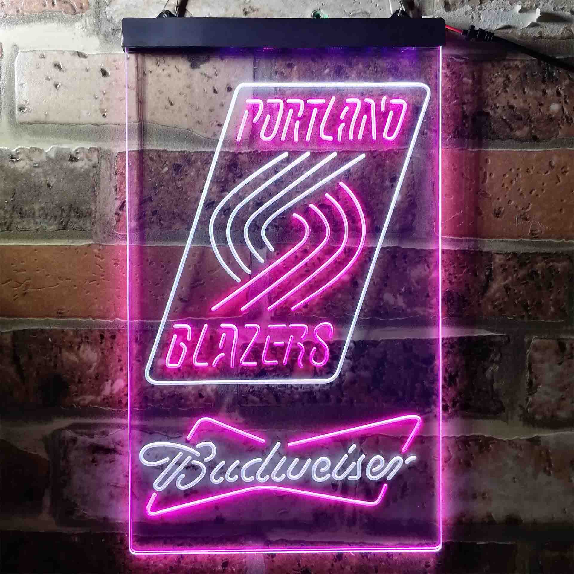 budweiser beer portland trail blazers nba Dual Color LED Neon Sign ProLedSign