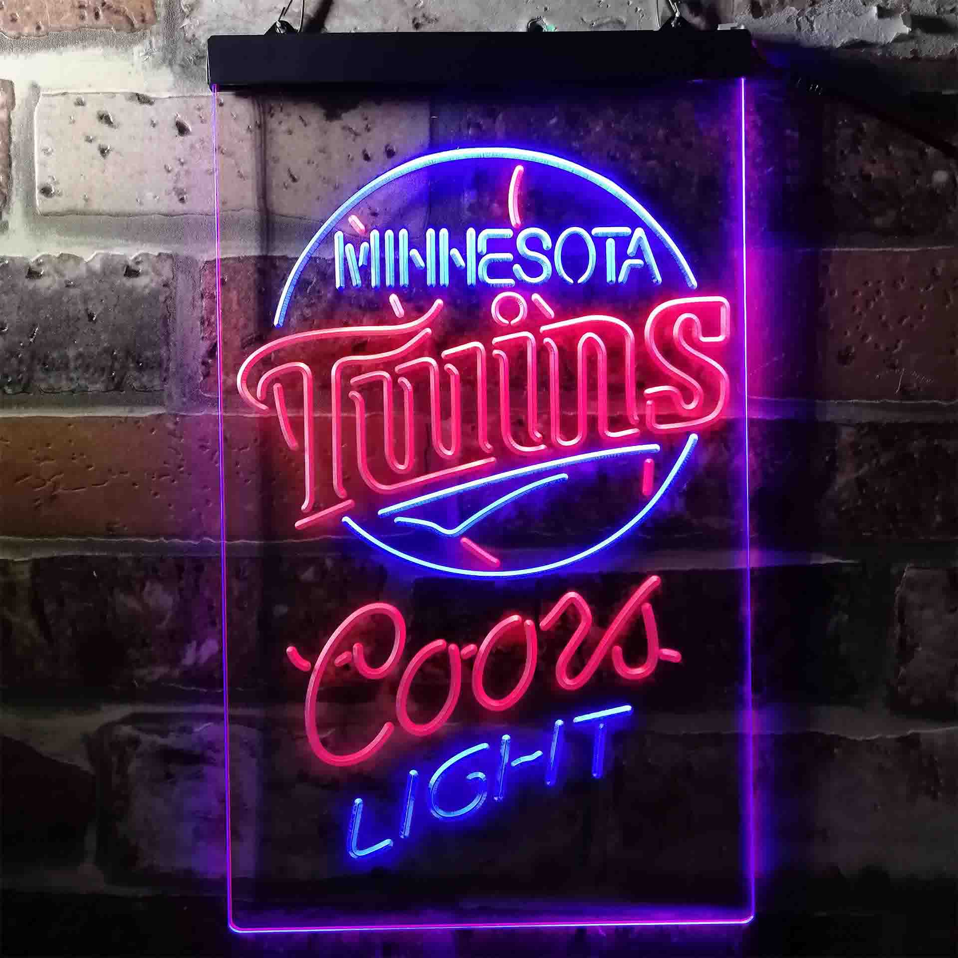 Coors Light Beer Baseball Minnesota Twins Dual Color LED Neon Sign ProLedSign