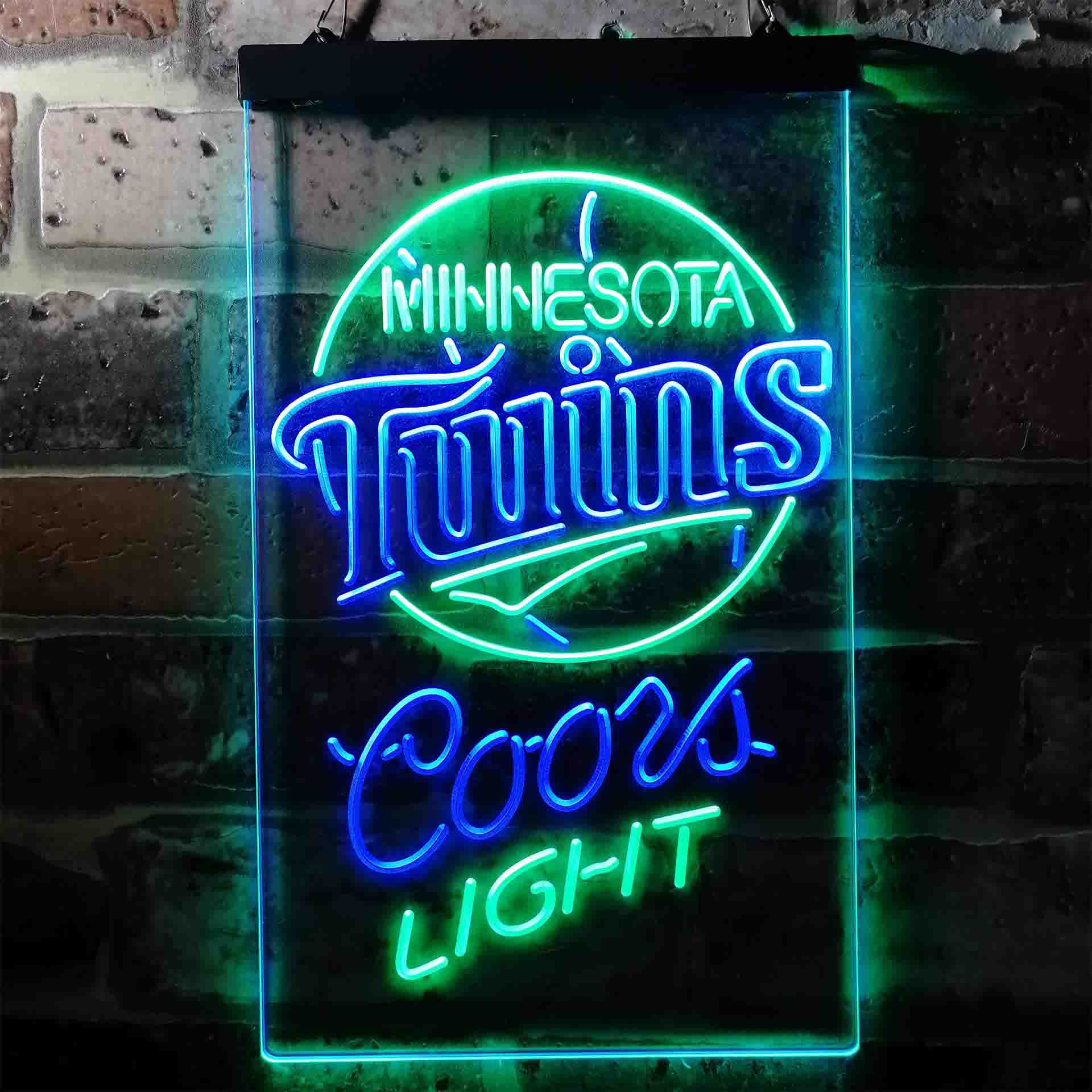 Coors Light Beer Baseball Minnesota Twins Dual Color LED Neon Sign ProLedSign