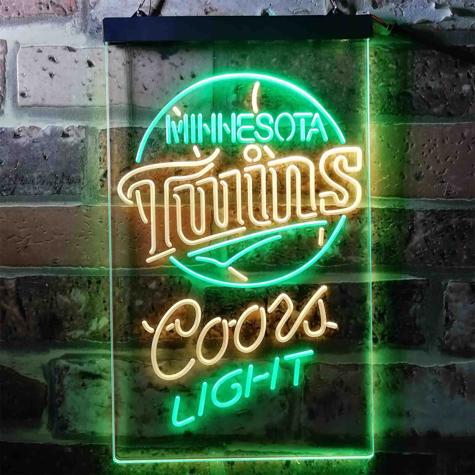 Coors Light Beer Baseball Minnesota Twins Dual Color LED Neon Sign ProLedSign
