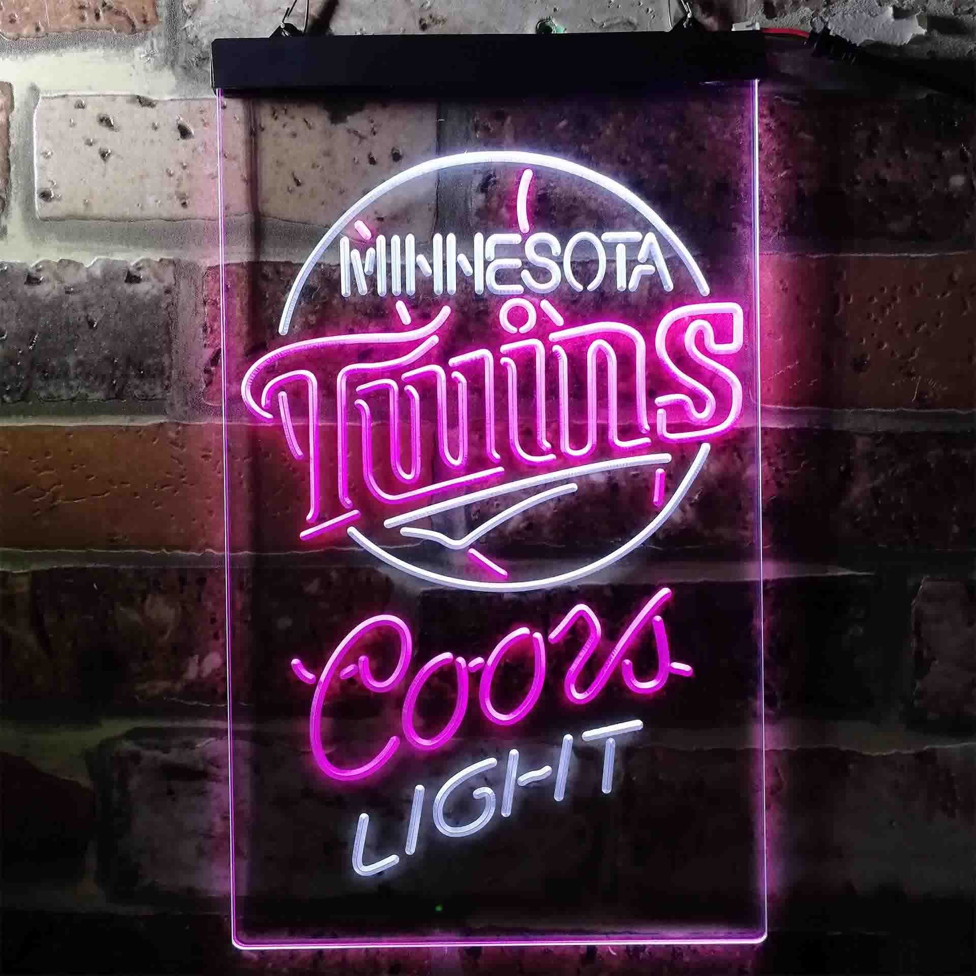 Coors Light Beer Baseball Minnesota Twins Dual Color LED Neon Sign ProLedSign