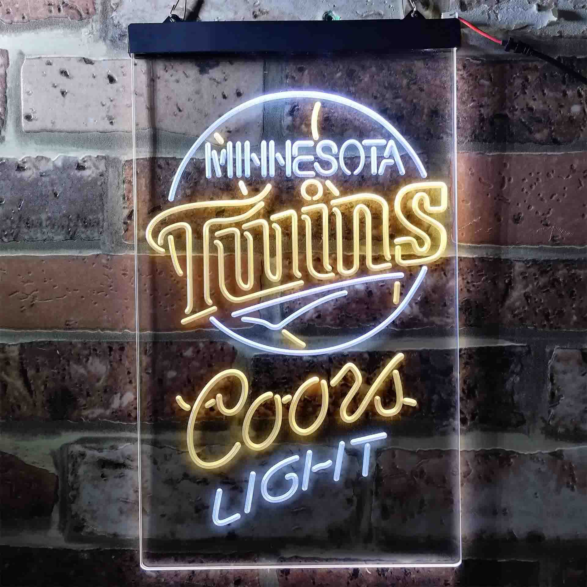 Coors Light Beer Baseball Minnesota Twins Dual Color LED Neon Sign ProLedSign