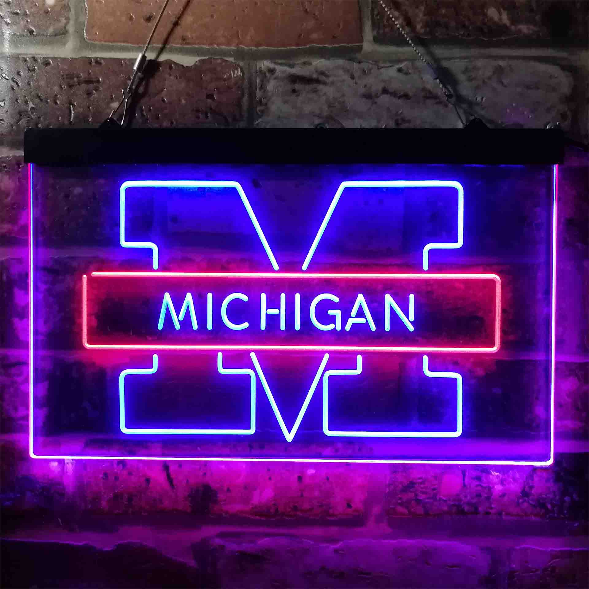 University Football Sport Team Michigan Wolverines Dual Color LED Neon Sign ProLedSign