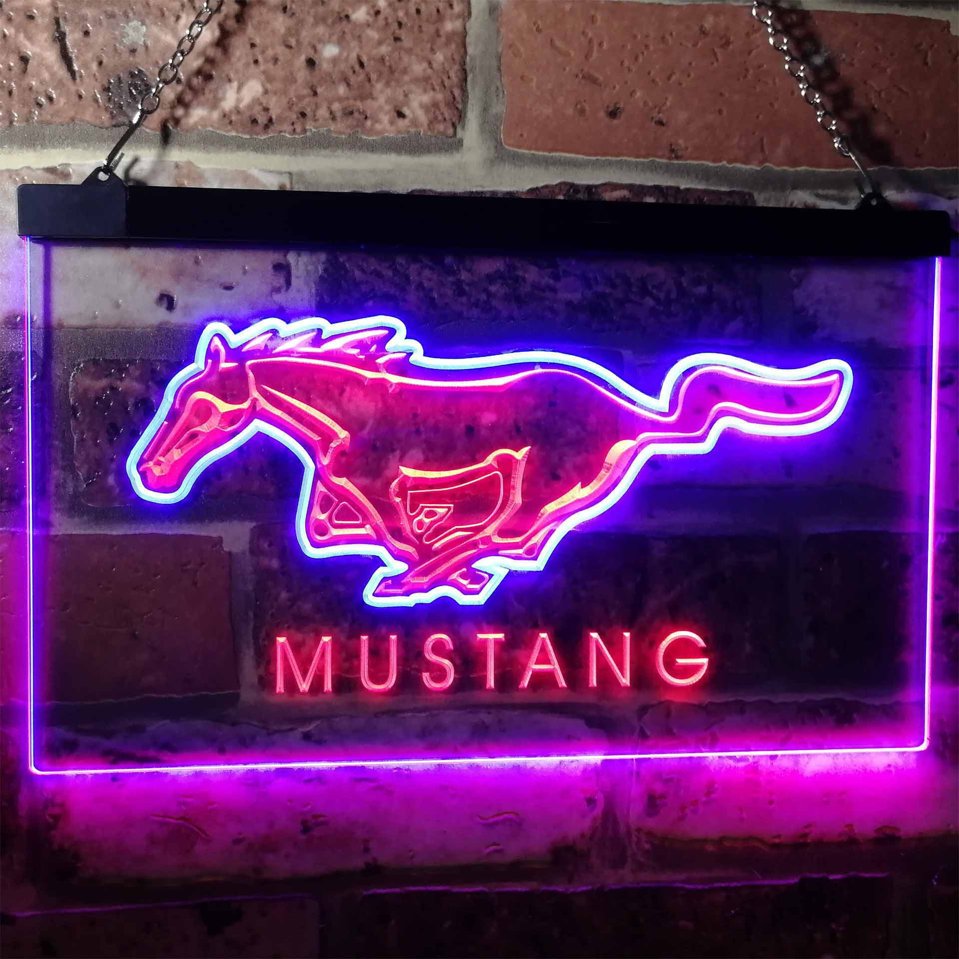 Mustang Ford Horse Car Bar Dual Color LED Neon Sign ProLedSign