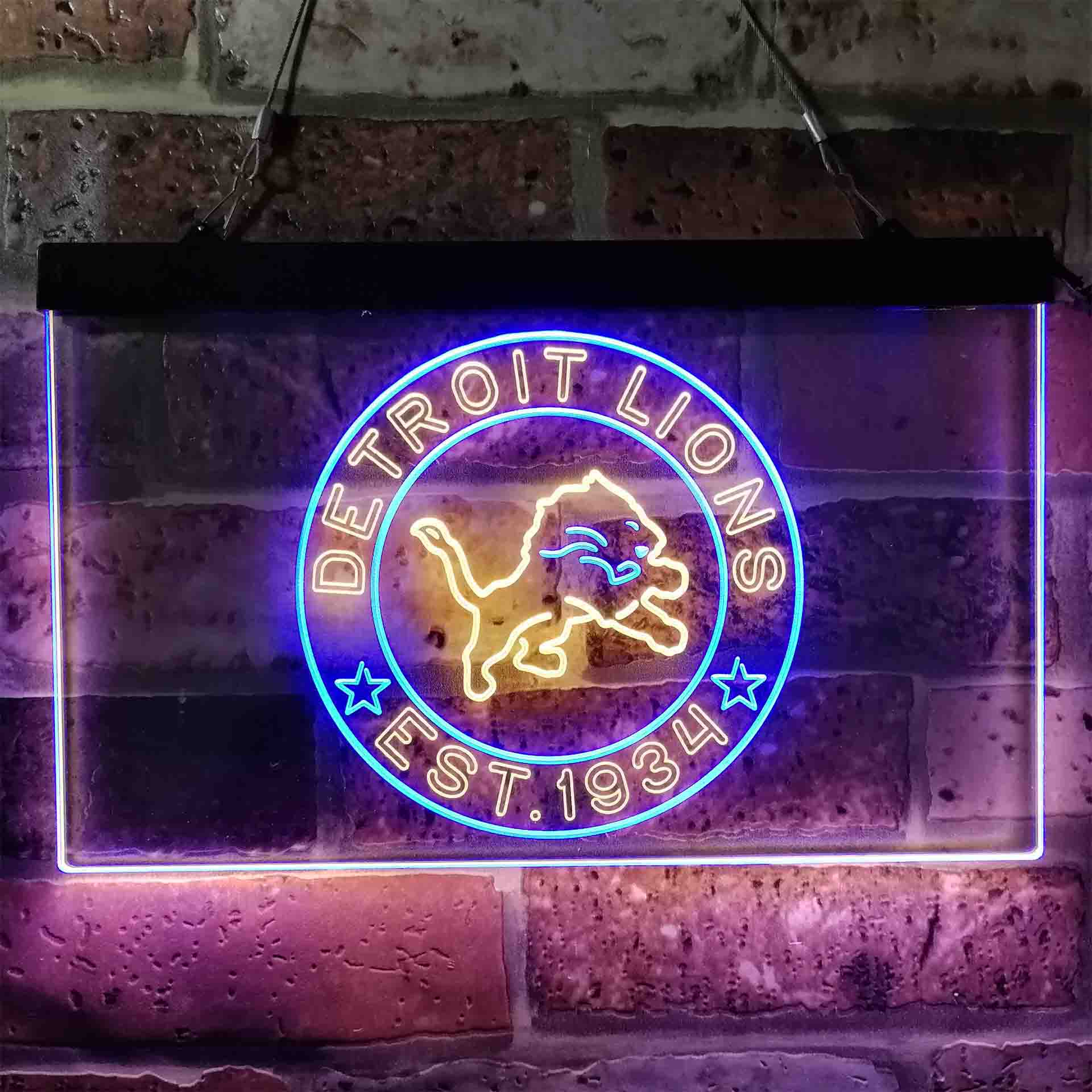Personalized Custom Your Sport Team Detroit Lions Est. 1934 Dual Color LED Neon Sign ProLedSign