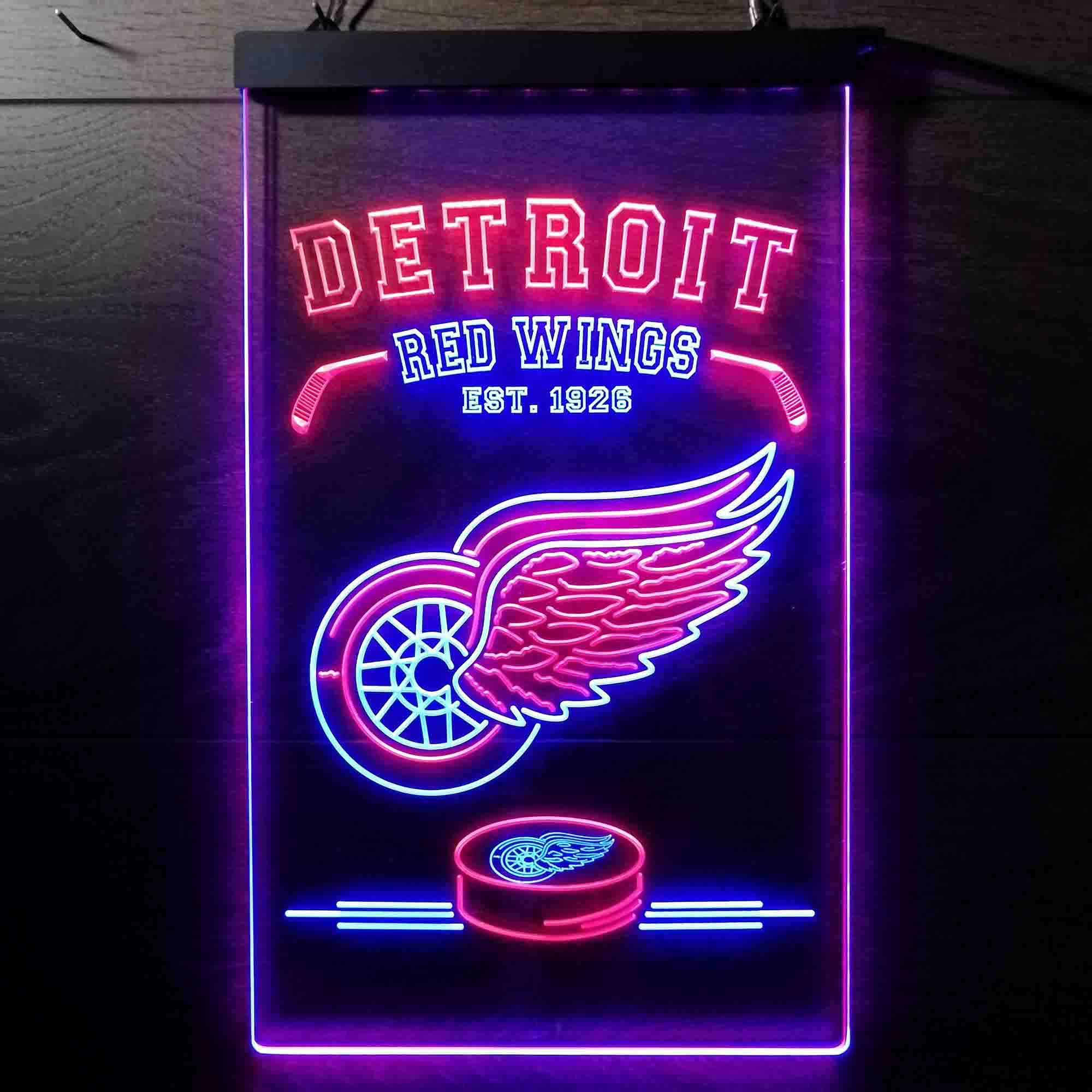 Personalized Custom Your Sport Team Red Wings Est. 1926 Dual Color LED Neon Sign ProLedSign