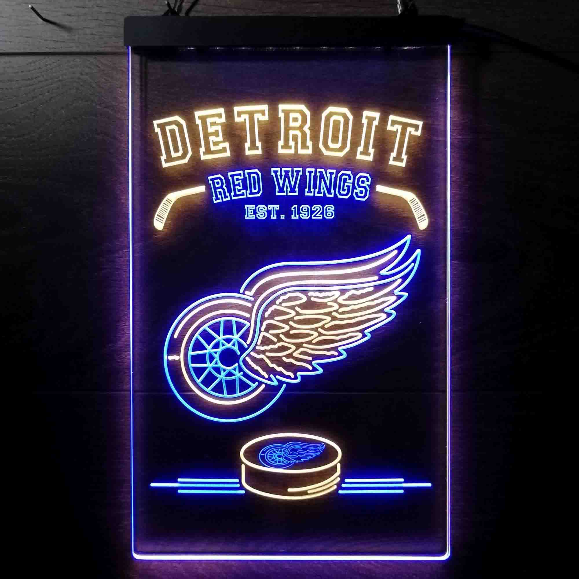 Black Detroit Red Wings 12'' x 16'' Framed Neon Player Print